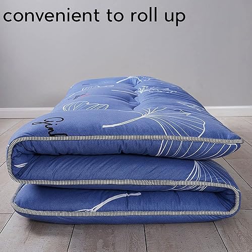 Miniatura 3 de MAXYOYO Colchón de futón japonés con estampado de hojas, tatami, portátil, para campamento, colchoneta para dormir, plegable, enrollable, tumbona,
