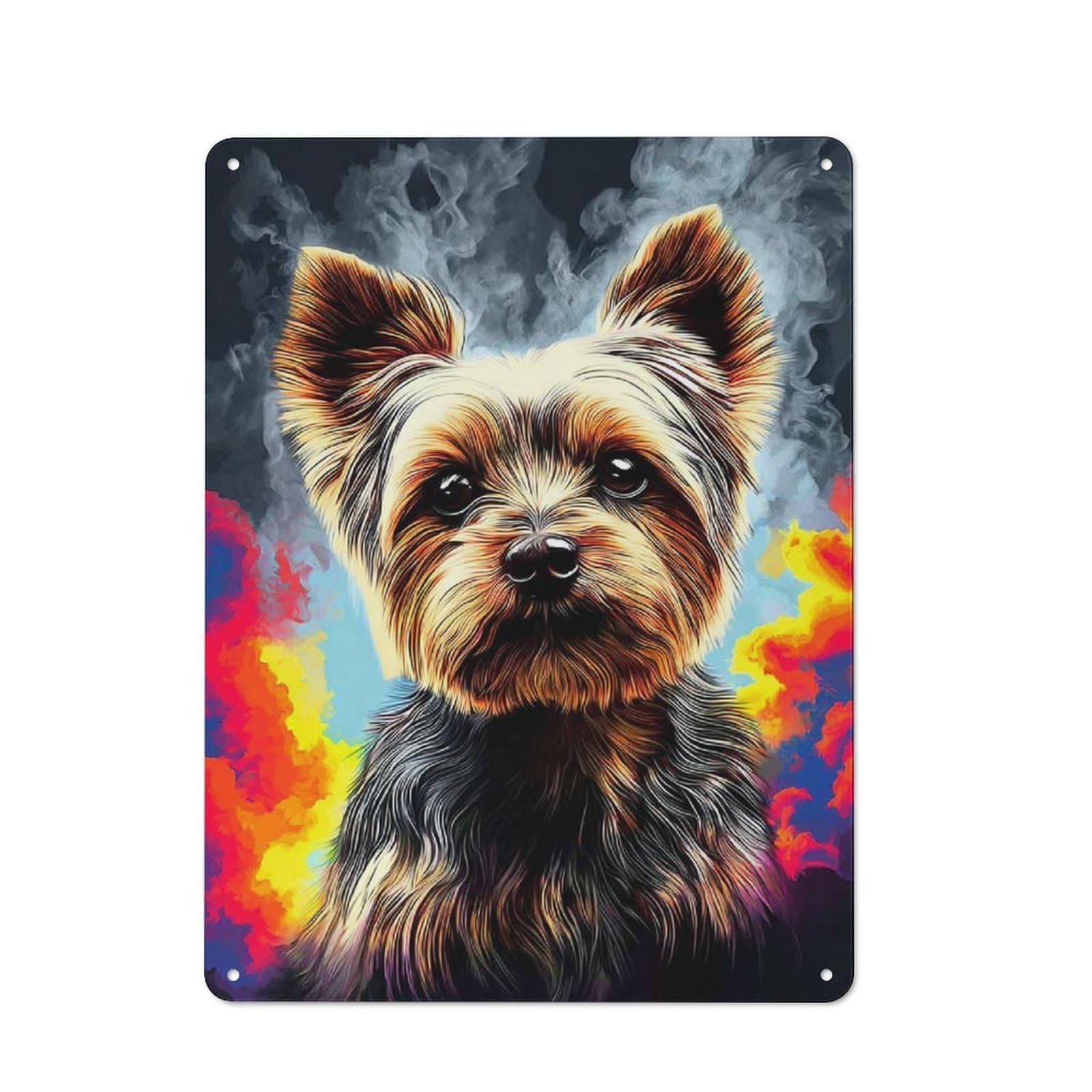 Vintage Metal Sign 40x30cm Featuring Colorful Yorkie Portrait, Home Bar Decor for Cafe, Pub, Workshop Or Home Bar