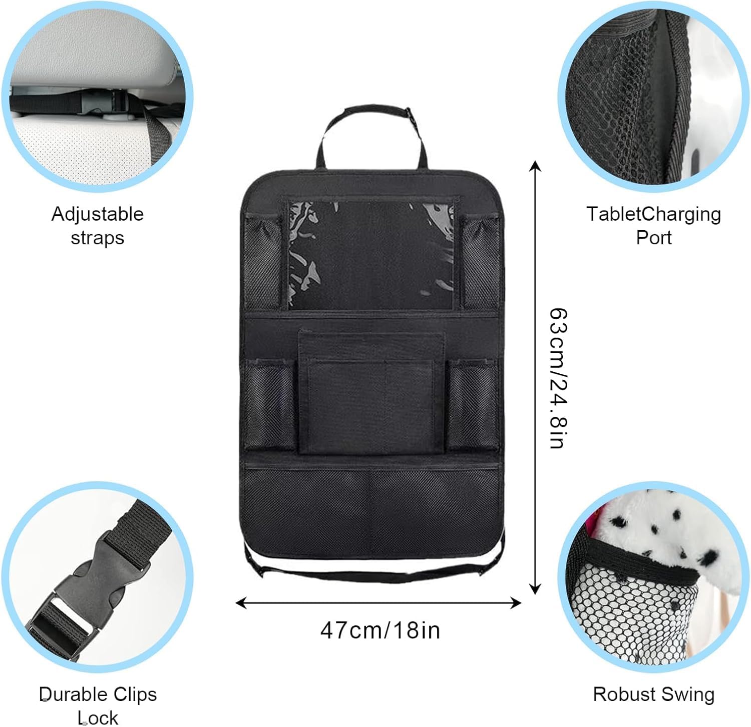 Car Accessories Enfan 2 PCS Protection de Dossier de Voiture Enfants Protege siege voiture avec 10 Poches rangement Voiture Organisateur de Voyage Protège-Siège Arrière