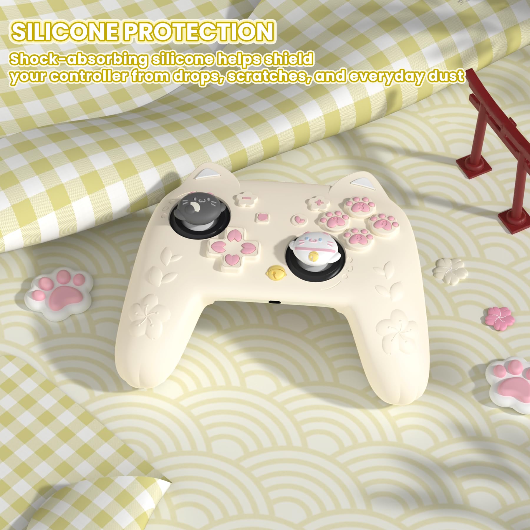 PlayVital Coque en Silicone pour Nintendo Switch 2 Pro Manette Accessoires,Housse Grip pour Switch 2 Pro Controller avec Protections de Boutons Arrière & Capuchon Joystick & Autocollants-Jaune Antique - 4