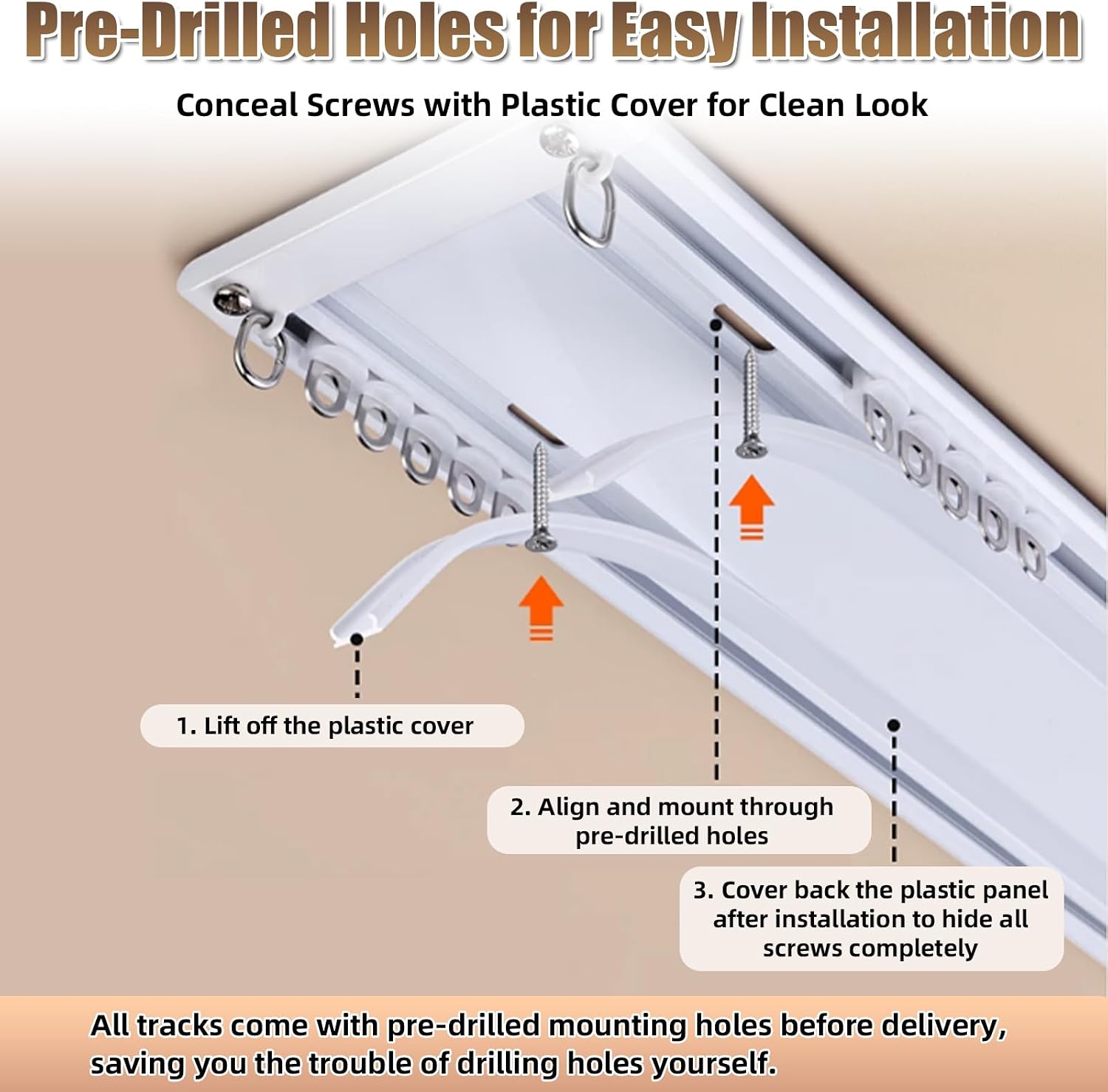 No-Drill Double Curtain Track, Ultra-Thin Aluminum Invisible Ceiling Mount