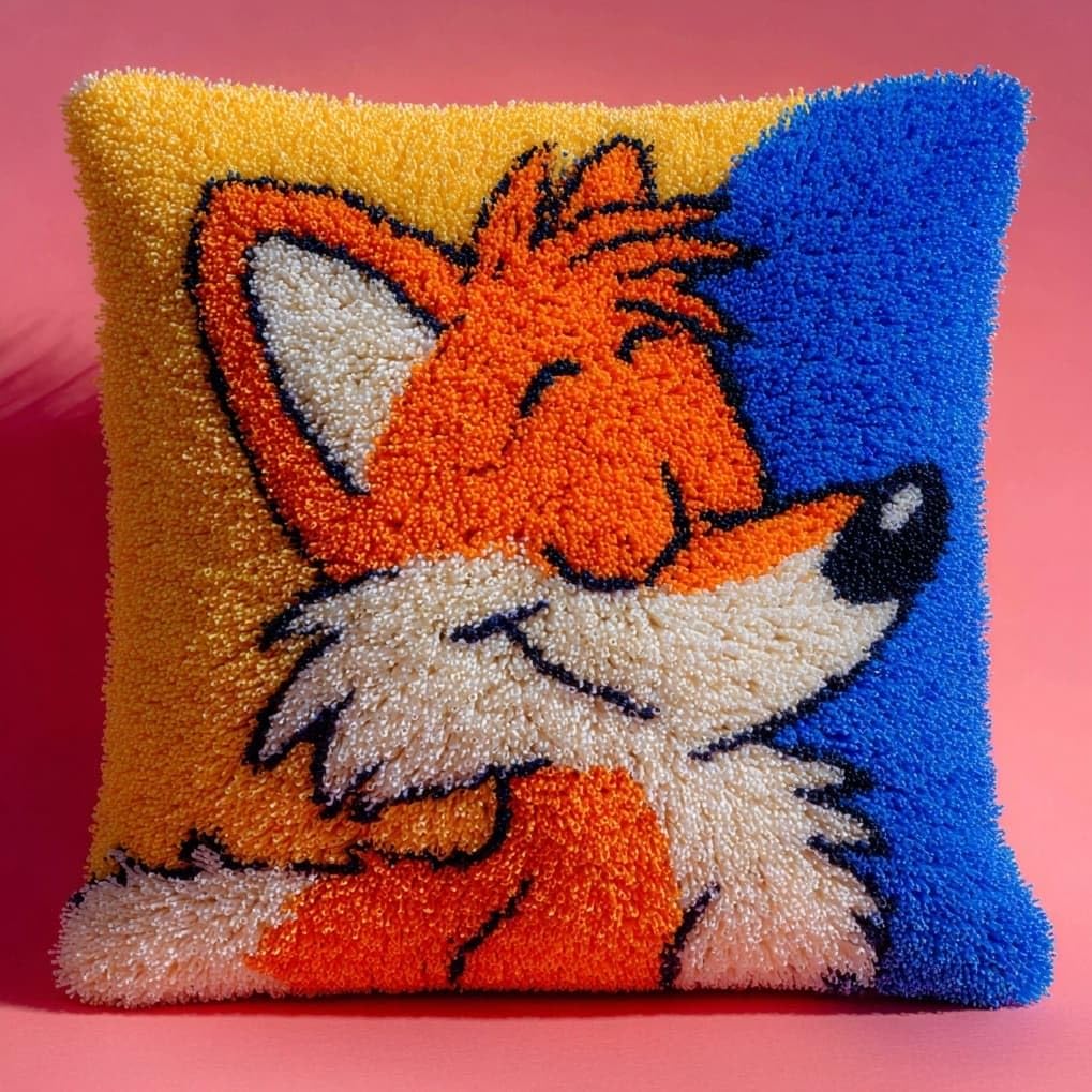 AxiangziK DIY Latch Hook Pillow Kit,Cartoon Fox