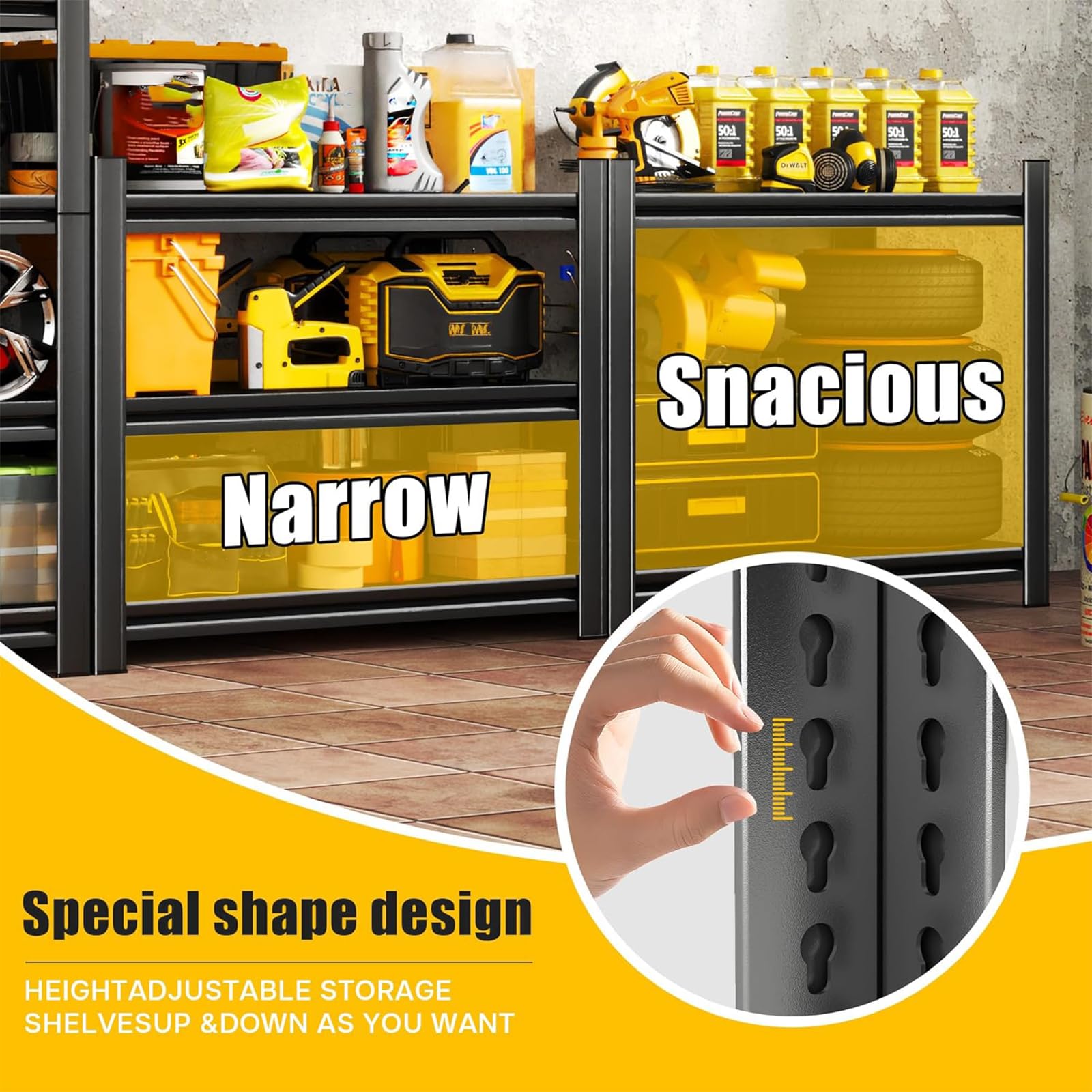 Scaffali da garage in metallo da 30,5 cm, resistenti, 91,4 cm di larghezza, per garage, 5 ripiani regolabili in acciaio per cantina, industria, negozio, dispensa, magazzino, cucina, nero