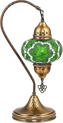 Miniatura 7 de Lámpara turca marroquí estilo Tiffany hecha a mano con mosaico colorido para escritorio, mesita de noche, cuello de cisne, pantalla con cuerpo de