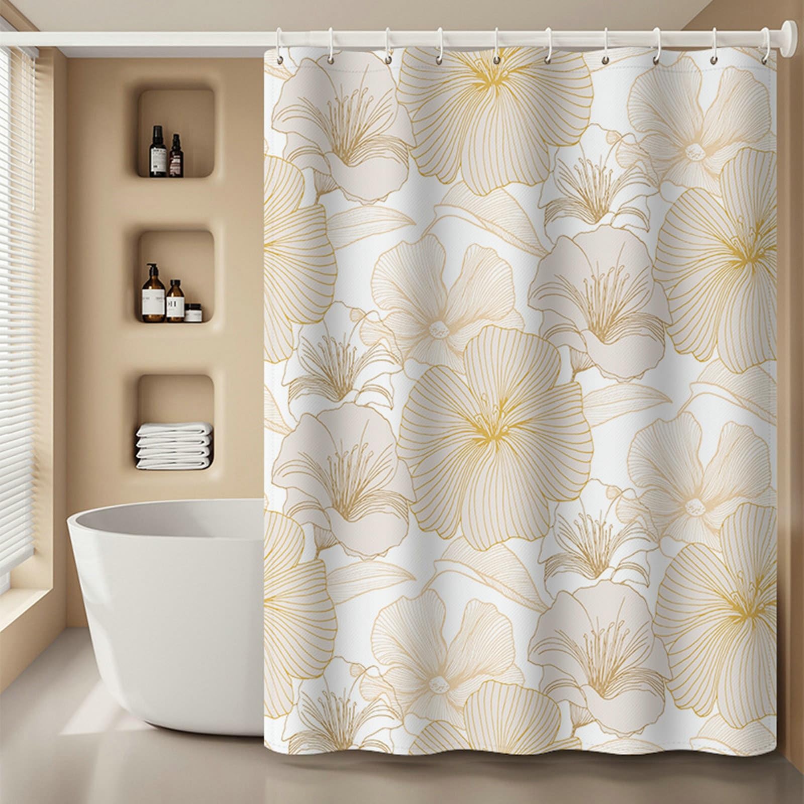 KnSam Zasłona prysznicowa w stylu retro, biało-żółta, z poliestru, ochrona przed pleśnią, 180 x 180 cm