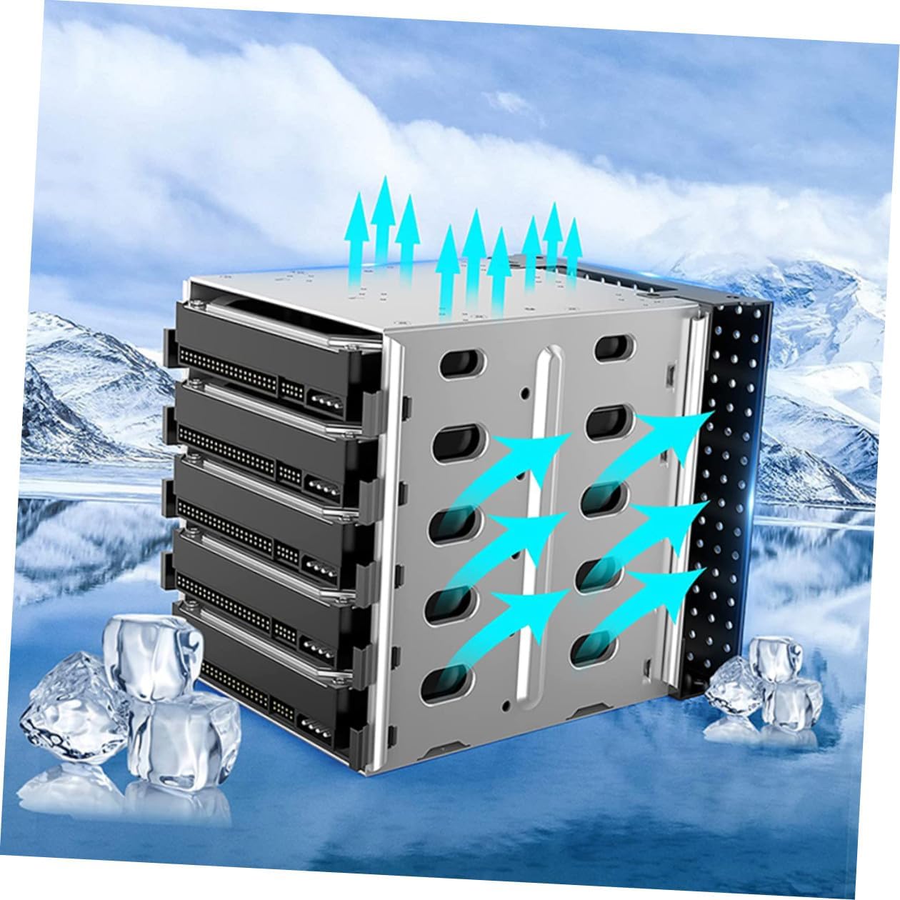 Alipis 5 Inch Hard Disk Cage Hard Drive Mounting Bracket with Fan 5-Bay HDD Rack Tray for Desktop PC Case 5.25 Inch Drive Bay Conversion Compatible with Chia Storage Users