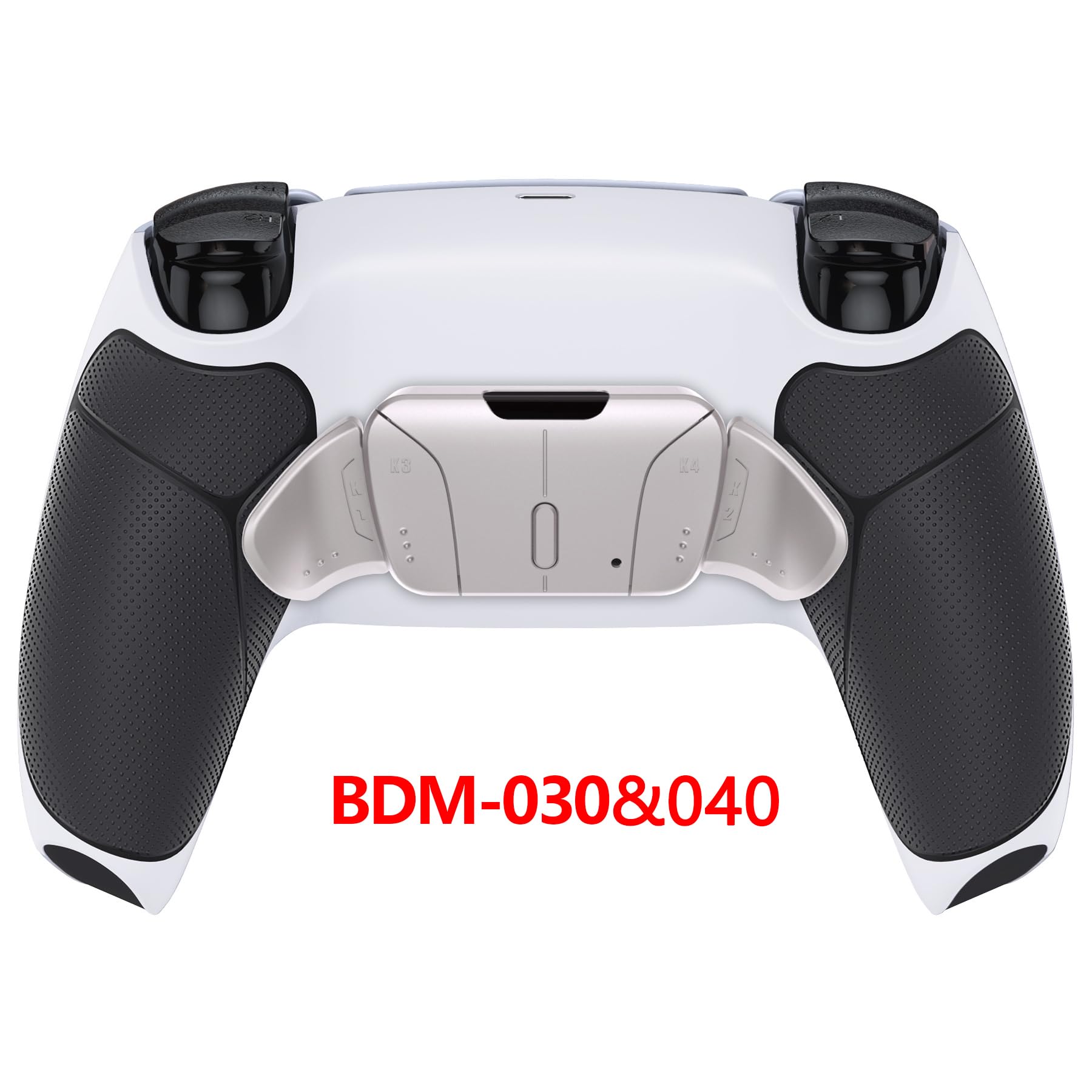 eXtremeRate RISE4 Remap Kit,Coque Arrière Redessinée avec 4 Palette Métal pour ps5 Manette BDM-030/040/050, Palette Métallique (RMB) Version, Fond Blanc et Argent en Métal