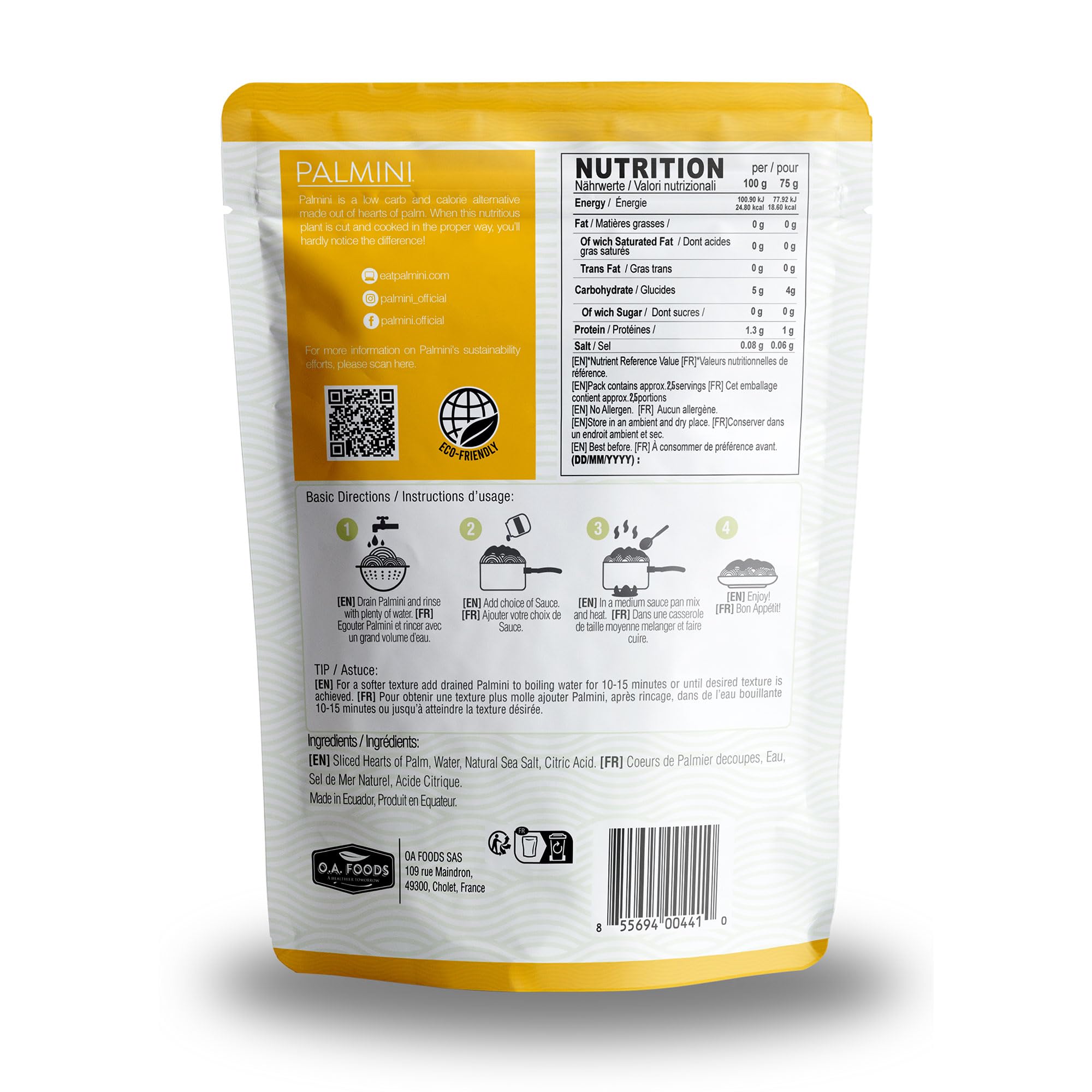 PALMINI Pâtes Cheveux d’Ange - Spaghetti – Cœurs de palmier – Vegan | Sans OGM – Faible en calories – Faible en glucides – Keto – Sans Sucre – Casher – 338g | (Pack de 1)