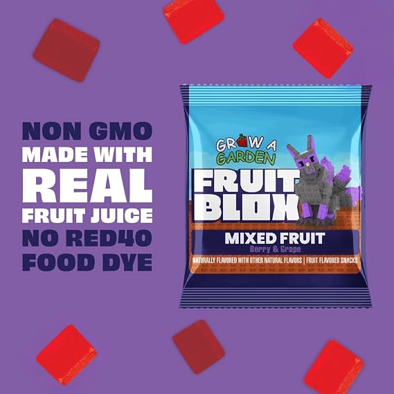 Fruit Blox Mixed Fruit Snacks, Grow a Garden, Berry & Grape, Non-GMO, 22 Pouches per Box, 2 Boxes