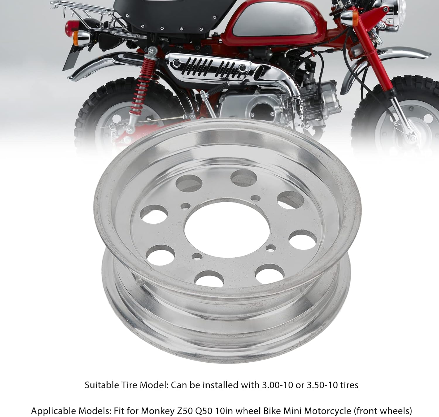 Motorcycle Rims, Aluminum Alloy Anti Motorcycle Wheel Rim Motorcycle Wheels Motorcycle Front Wheel Front Tubeless Wheel Hub for Z50 10in Wheels