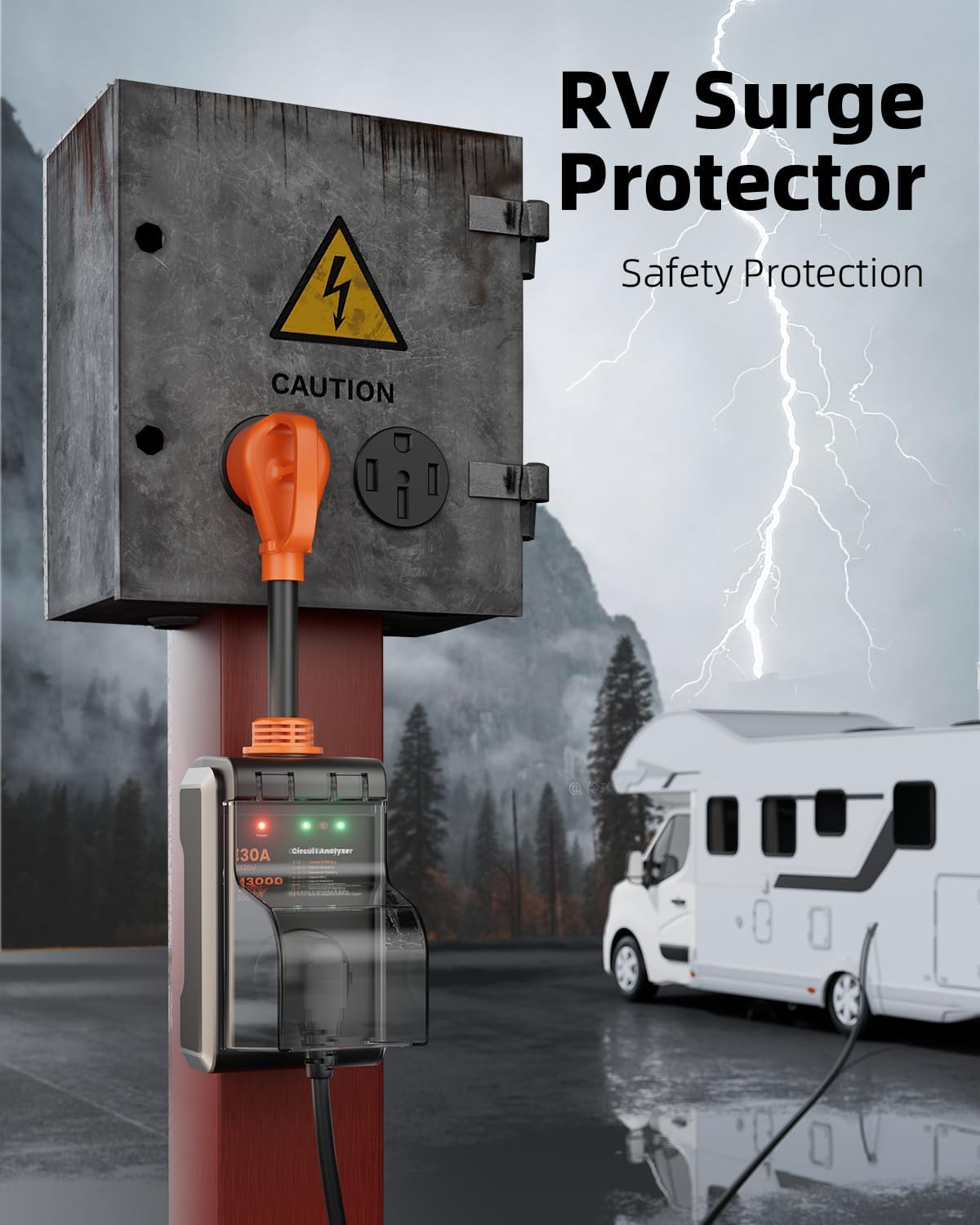 RV Surge Protector 30 amp, 2026 Upgraded 13000J Surge Protection RV Circuit Analyzer 30 amp RV Surge Protector with Waterproof Cover, RV Adapter Plug for Camper, Travel Trailers