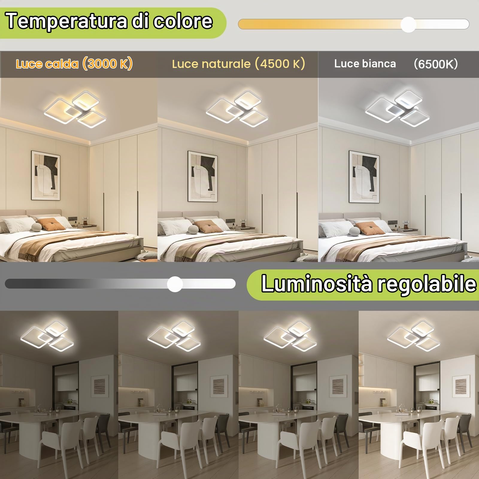 Plafoniera LED Soffitto Dimmerabile, 45W Lampadario LED Soffitto con Telecomando Funzione di Memoria 3000K-6500K 57cm, Moderna Plafoniera Quadrata per Camera da Letto Corridoio Cucina, Bianco