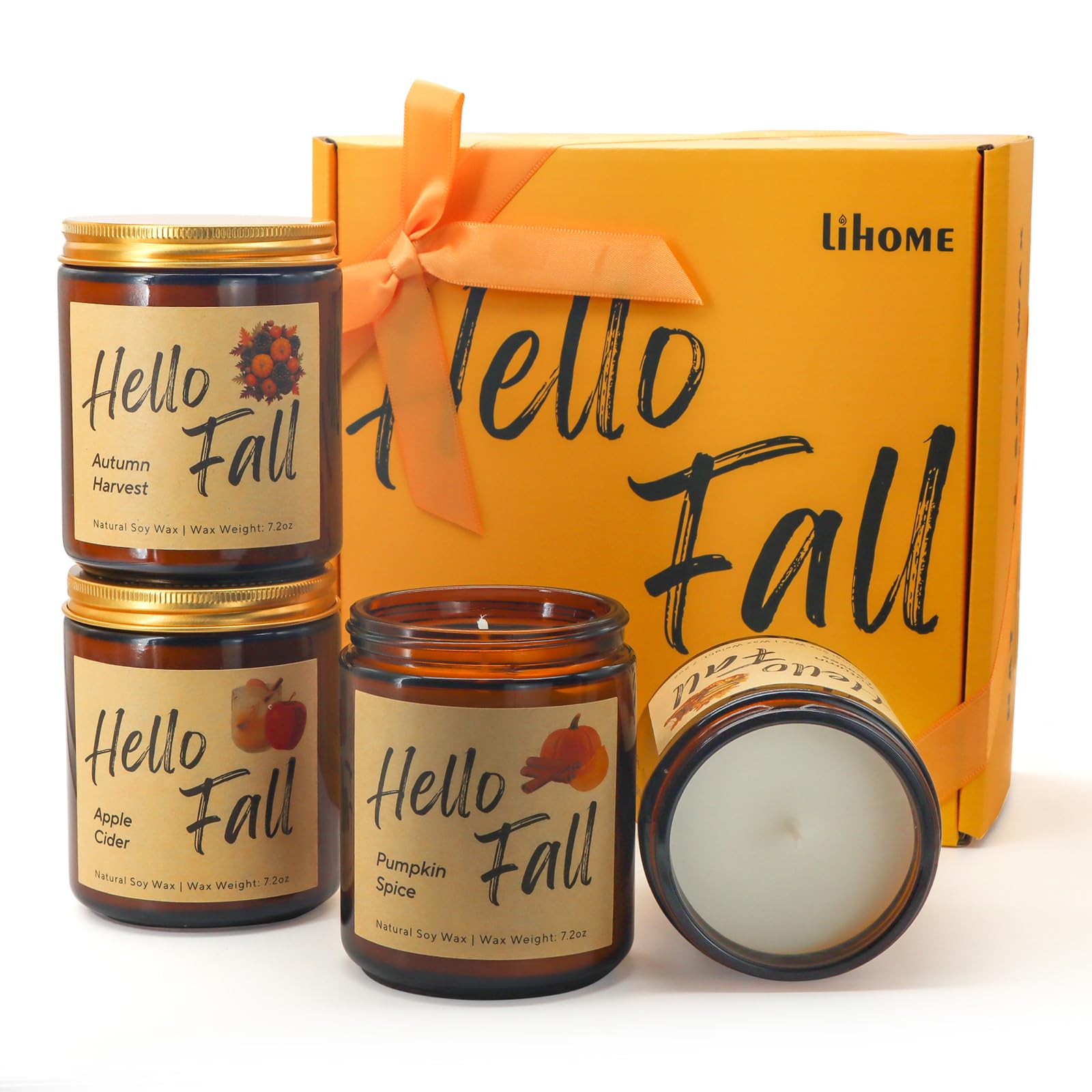 Lihome Fall Candles, Fall Decorations for Home - Fall Gifts for Women, Natural Soy Wax Scented Candles Set(4pcs)