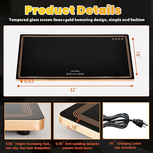 Miniatura 2 de Bandeja de calentamiento eléctrica para bufés de fiesta (32 x 18 pulgadas), tapete de calentamiento de alimentos con 12 ajustes de temperatura,
