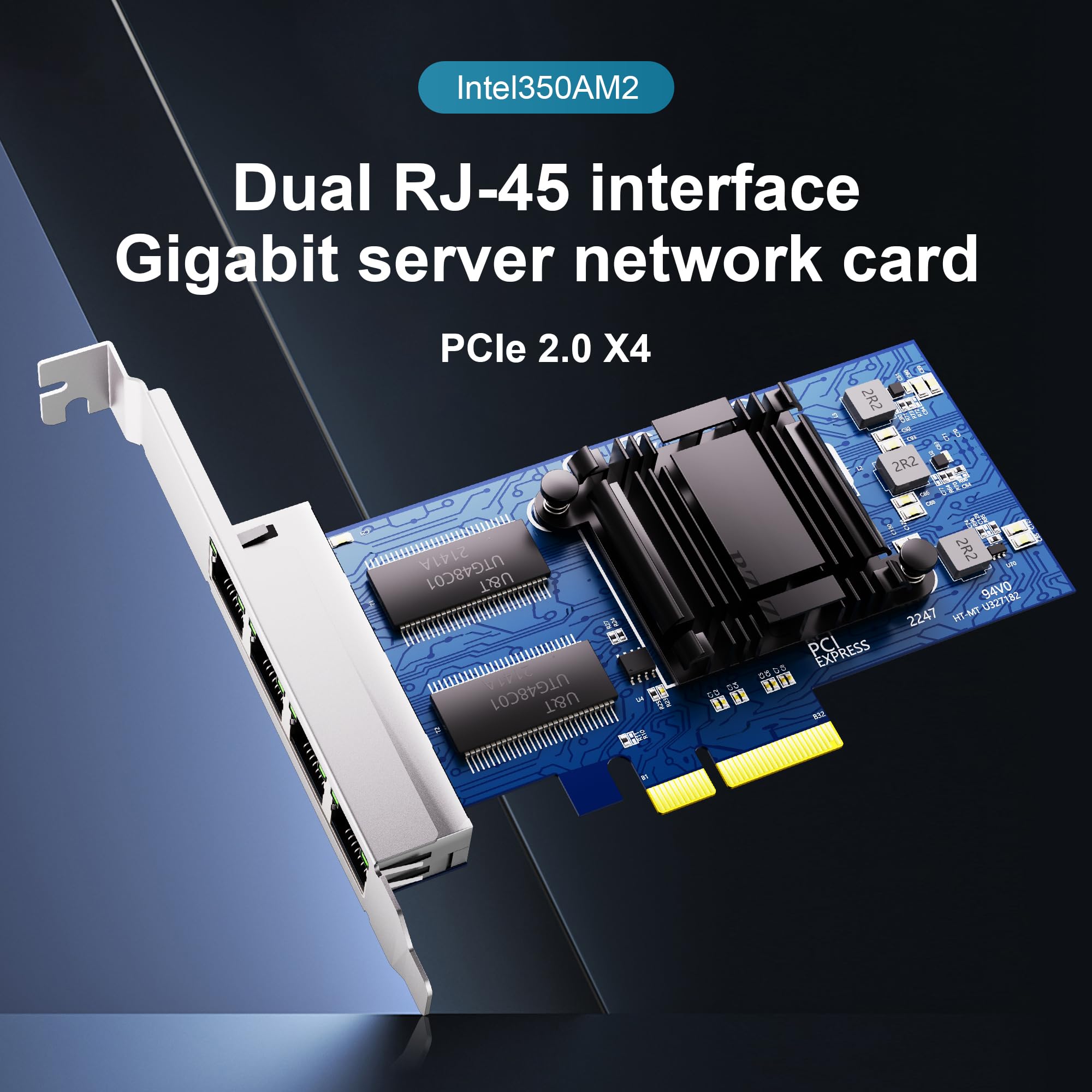 BZIZU Quad-Port PCIe Gigabit Ethernet Server Adapter, Intel I350-T4 NIC Card for Windows Linux VMware