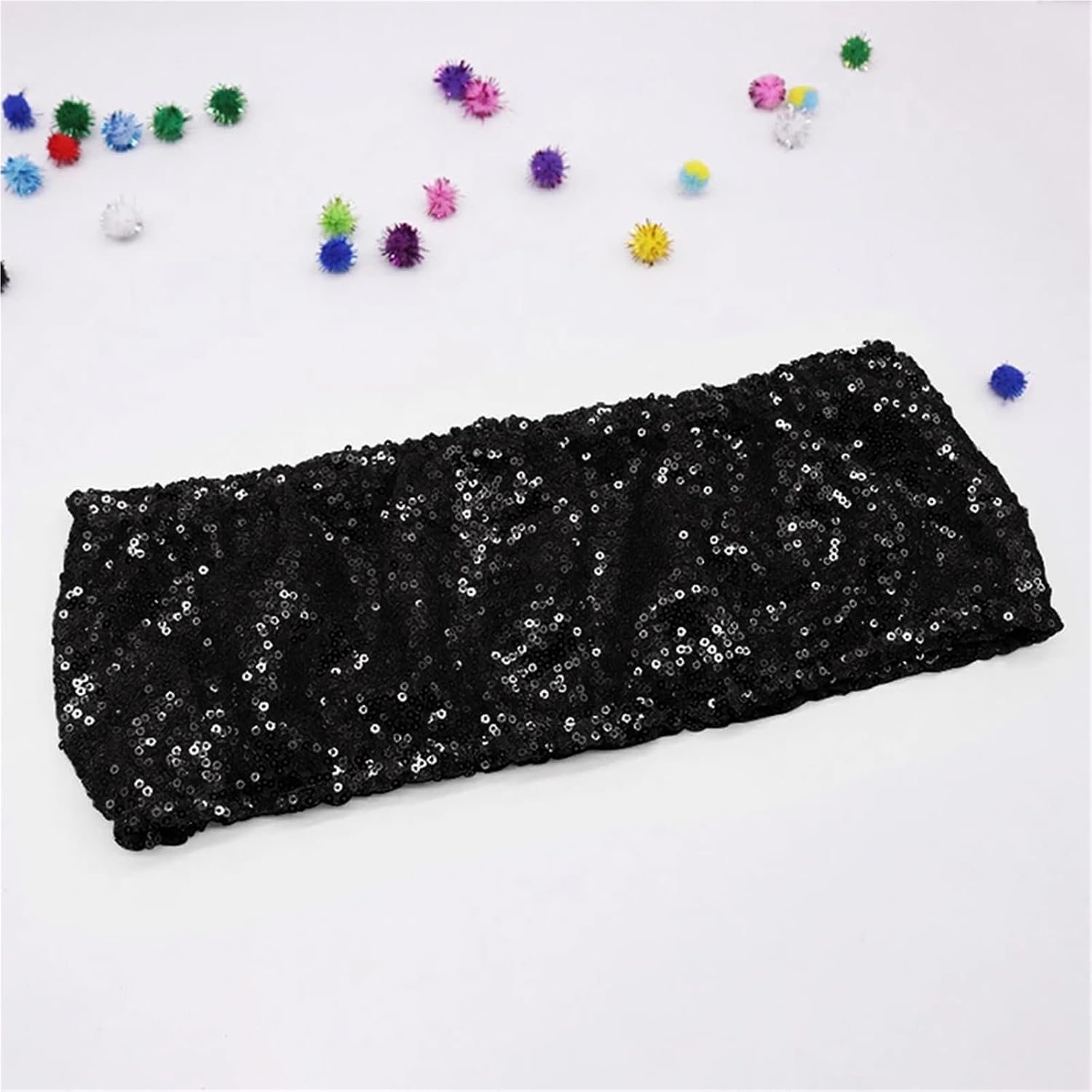 Chair Sashes 10/50pcs Gold Sequin Chair Sashes Sliver Party Decor Band Wedding Stretched Bow for Events Banquet for Wedding(Black,50pcs)