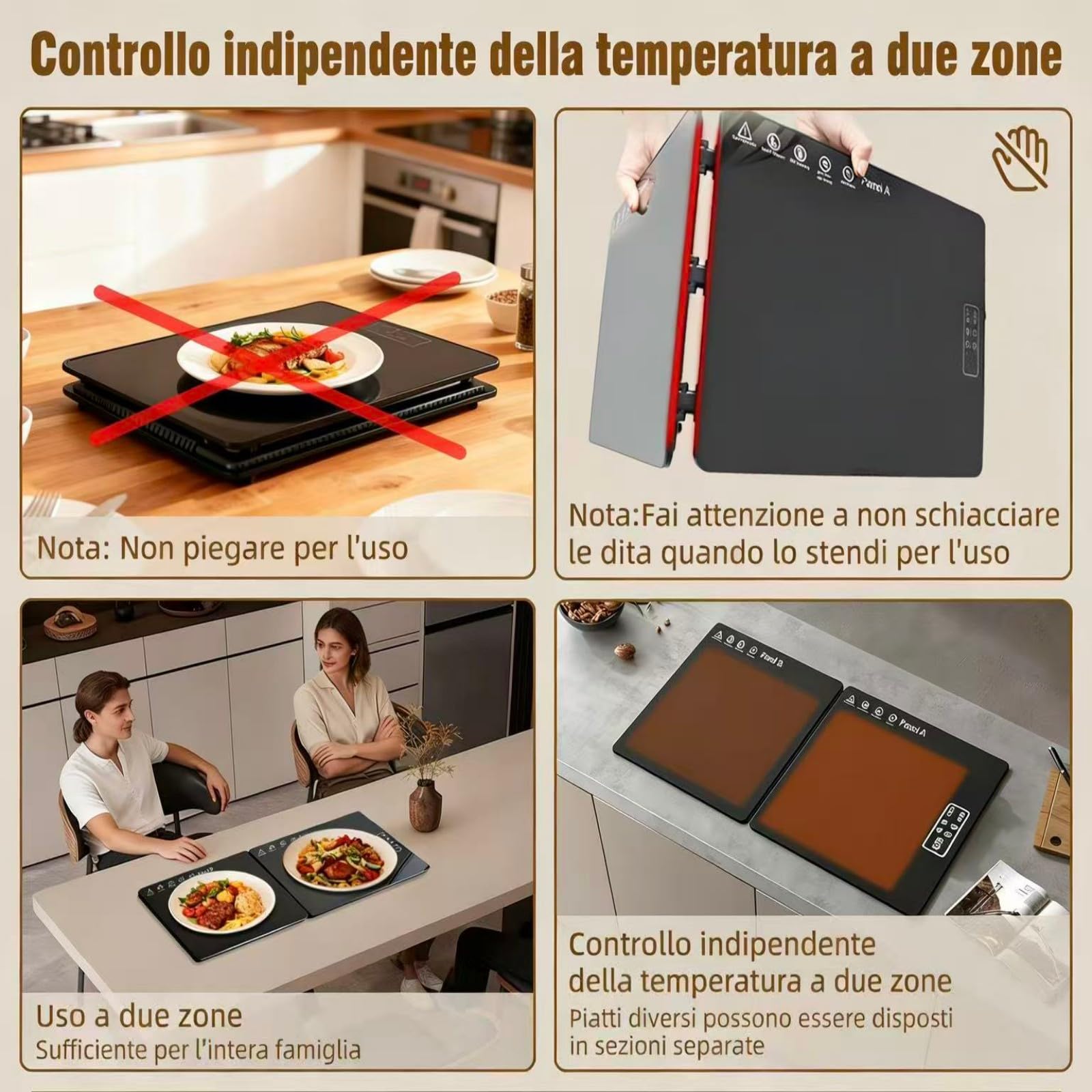 Piastra Riscaldante Elettrico 80 * 30 CM, Temperatura Regolabile e Pieghevolee, Tappetino Scaldavivande Multiuso per Mantenere Caldi o Scongelare gli Alimenti a Casa, in Feste ed Eventi