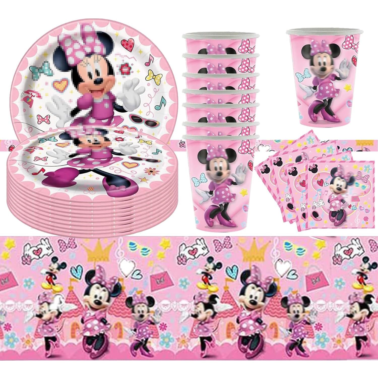 Minnie Birthday Party Tableware, 41 Pieces Minnie Mouse Party Tableware Birthday, Minnie Mouse Birthday Decoration, Party Tableware Children's Birthday Decoration for Minnie, Children's Birthday Party
