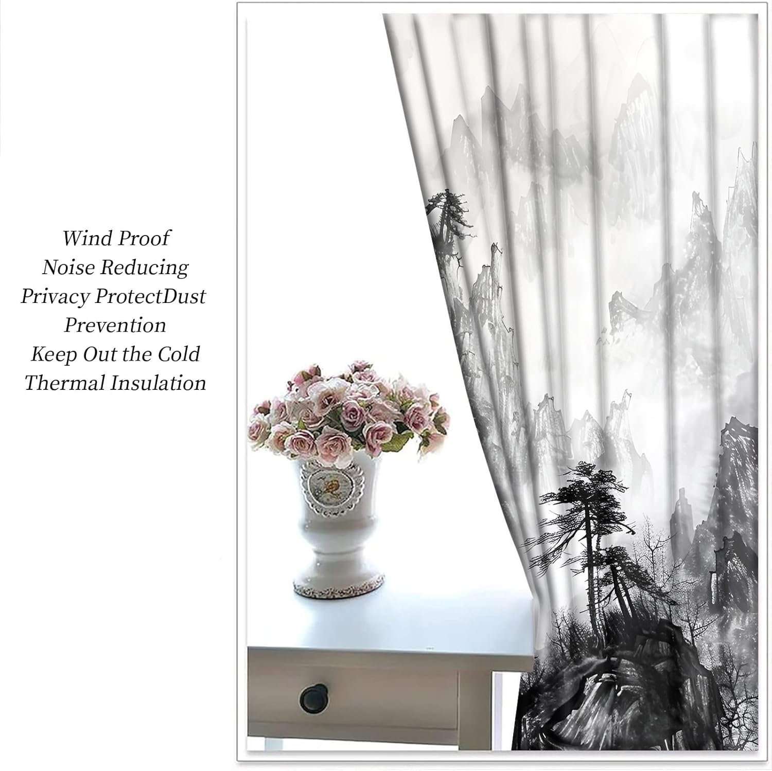 Natural Ink Painting Curtains,Landscape Blackout Curtains Waterfall Landscape Grommet Drapes 2 Panels for Bedroom Living Room 21" W x 63" L x2