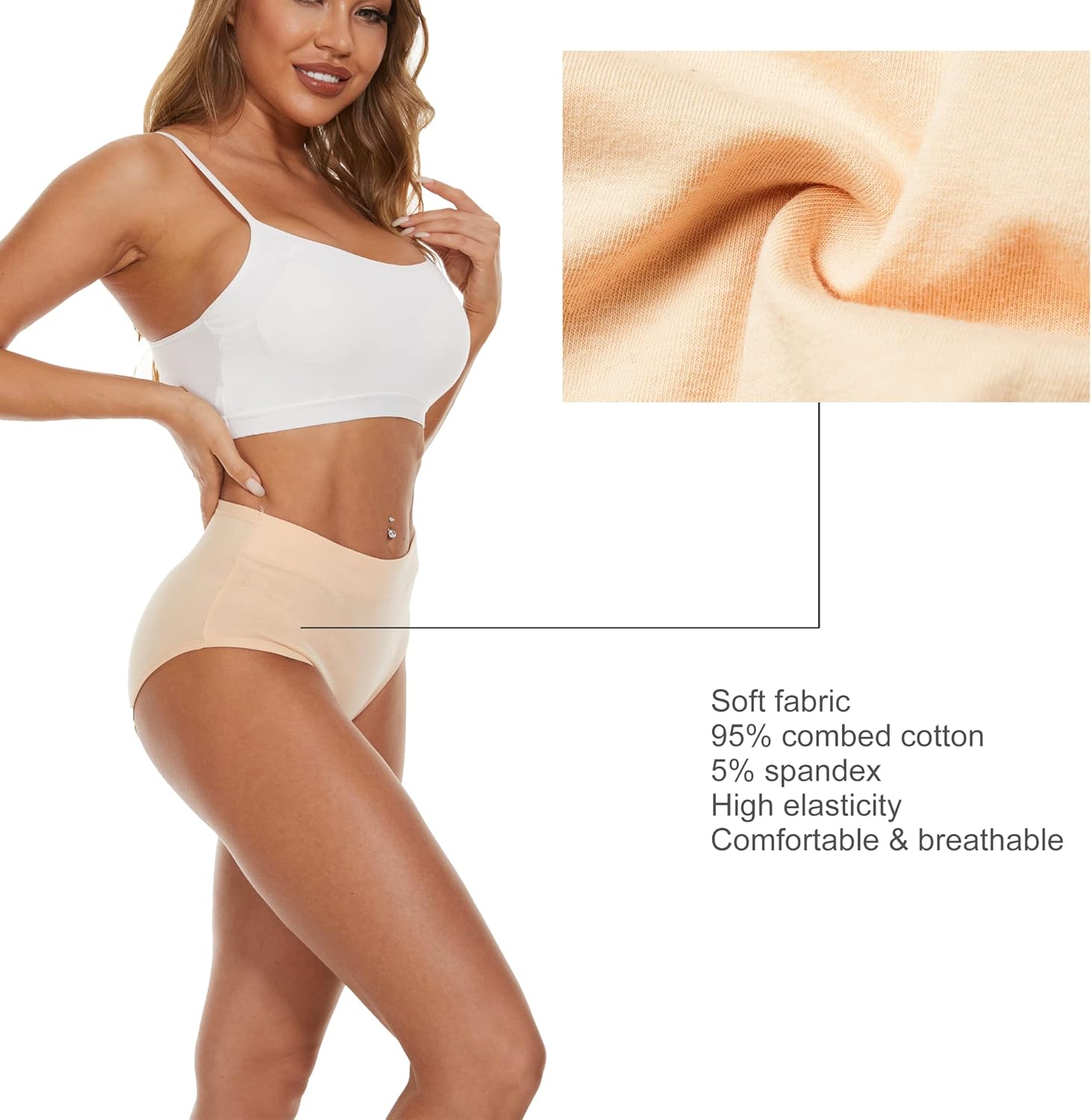 Women's Cotton Underwear Hi Cut Panties for Women Solid Briefs Soft Stretchy Ladies Underpants (5-pack) - Image 5