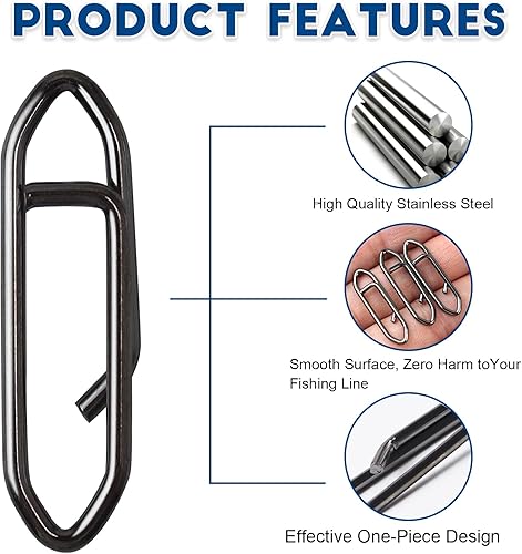 Miniatura 3 de MAFIMOEA - Paquete de 60 clips de pesca de alta resistencia, conectores inoxidables, clip de cambio rápido, aparejos de pesca para agua dulce y