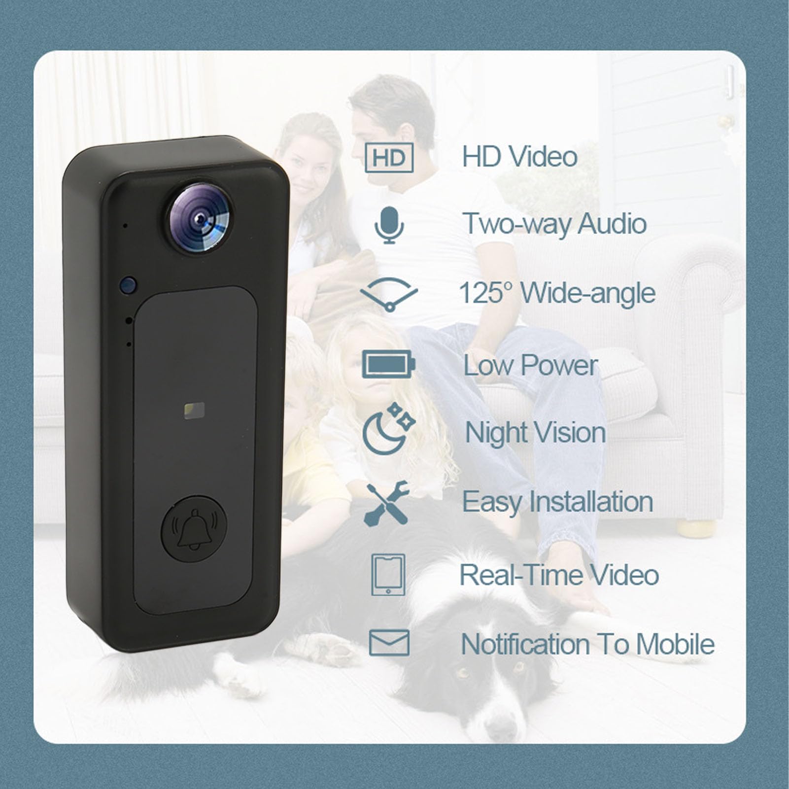Septpenta Videocitofono Wireless, Telecamera Campanello Wireless, Citofono Vocale Bidirezionale/Funzione Visione Notturna/Controllo Intelligente, Microfono Altamente Sensibile per Monitoraggio Interno