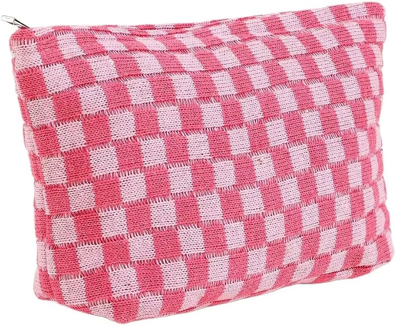 Necessaire de maquiagem xadrez SxoSyo em lona, rosa, 20,07 x 5,08 x 20,32 cm