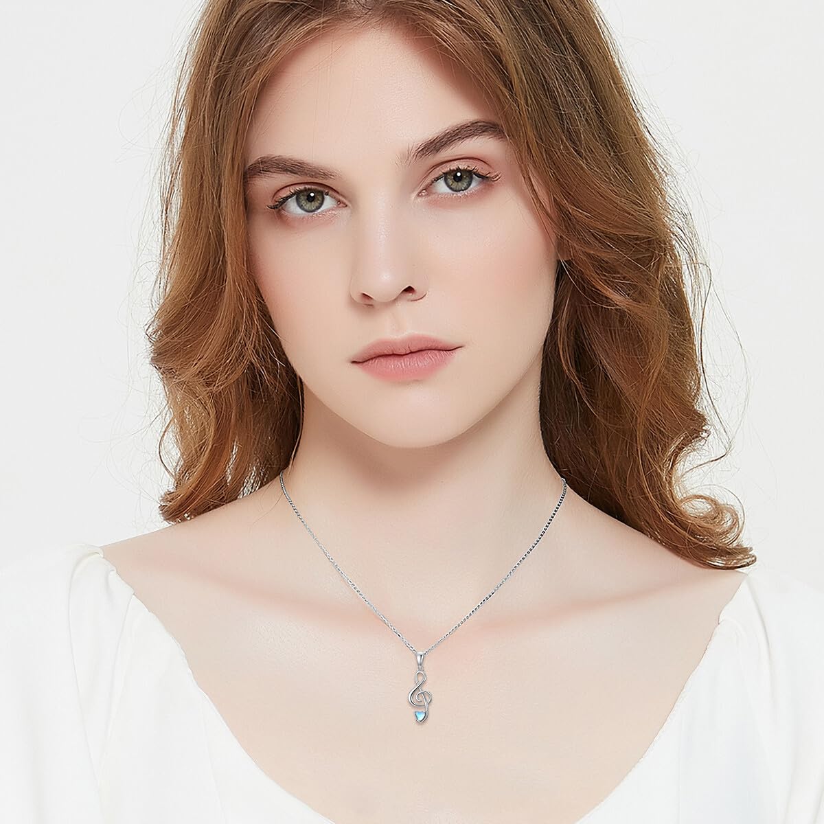Collana da donna con note musicali, in argento Sterling 925, con ciondolo a forma di cuore, pietra di luna, per gli amanti della musica, catenina regolabile da 45 + 5 cm, idea regalo