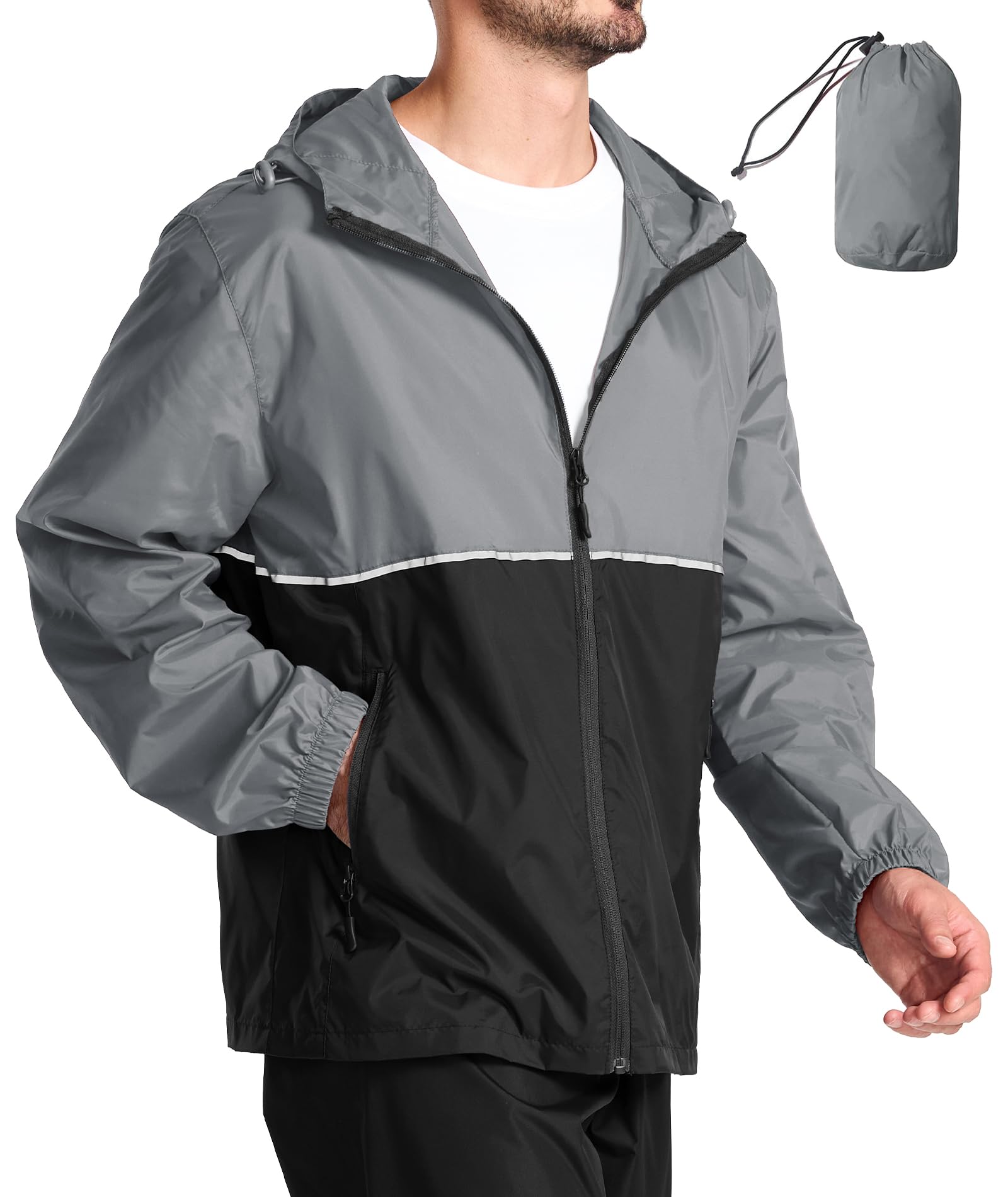 ZITY Regenjacke Herren Wasserdicht Atmungsaktiv Windbreaker mit Kapuze Fahrrad Regenmantel Ultraleicht Faltbar Rain Fahrradjacke Man Dünn Sport Angeln Outdoor