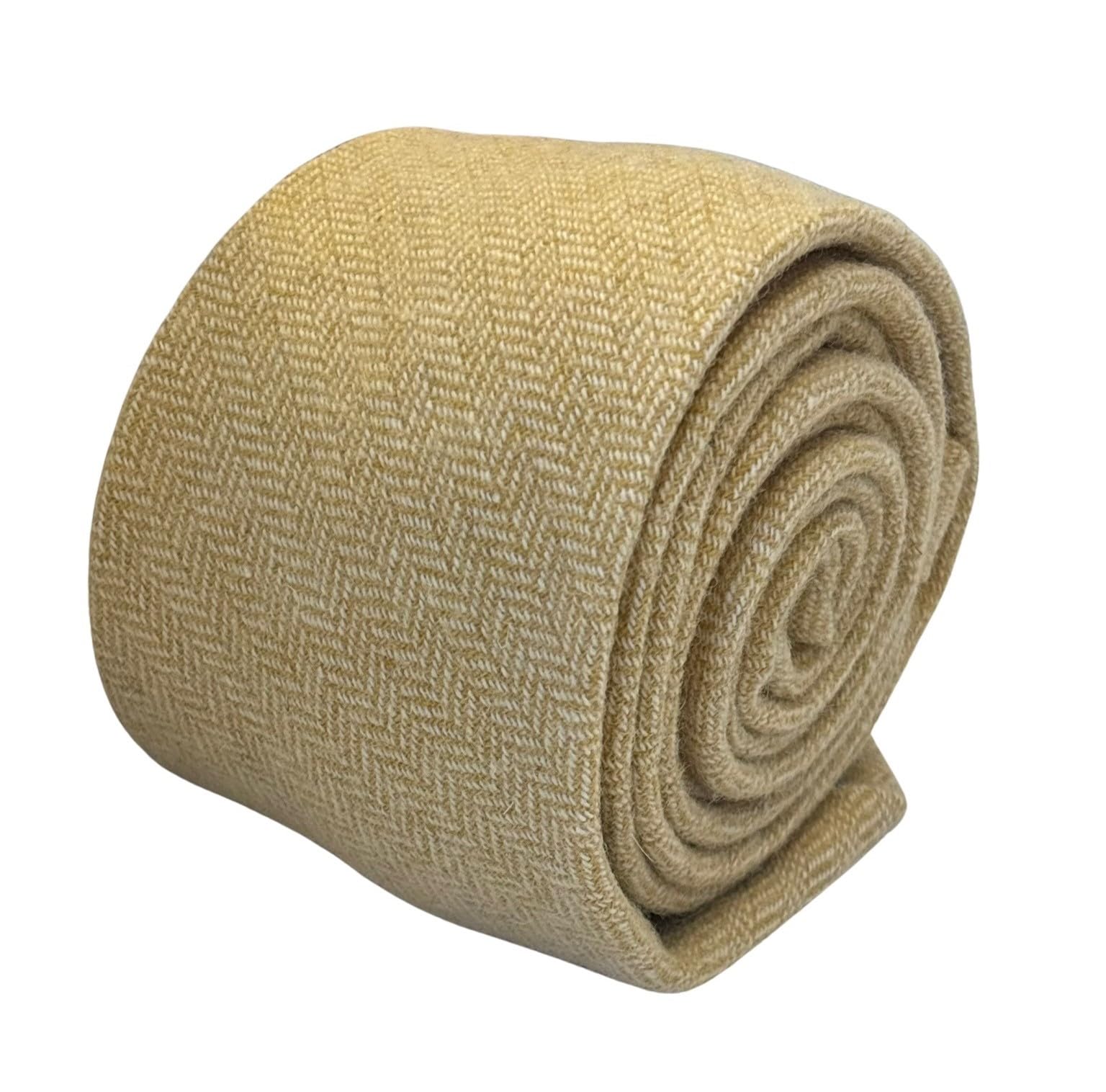 Frederick Thomas Herringbone Wool Tie, 7cm, Honey Gold Yellow