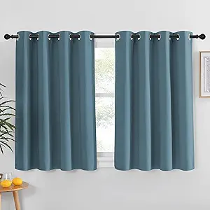 NICETOWN Smoky Blue Blackout Curtain for Living Room - Solid Thermal Insulated Grommet Blackout Panel/Drape for Bedroom Kitchen Window (1 Panel, 52 inches Wide by 54 inches Long)