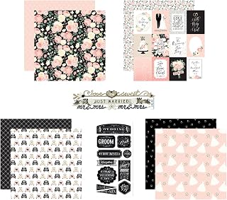 Wedding Scrapbook Paper 12x12 Inch Cardstock - Double Sided Wedding Theme Paper, Stickers for Scrapbooking, Planner, Anniversary Album, Photo Book - Cute Crafting Kit, Total 6 Items