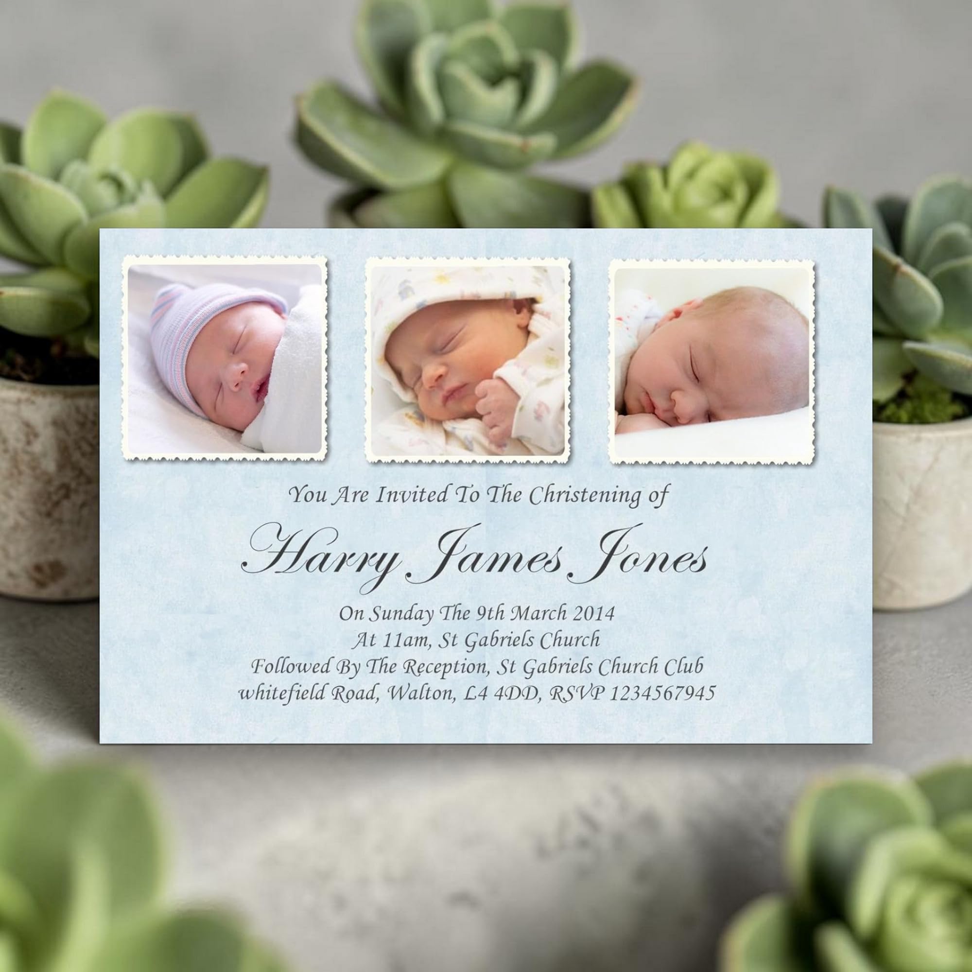 40 Personalised Boys Christening - Baptism Invitations - Invites with Envelopes, White, 6x4 inch - Image 5