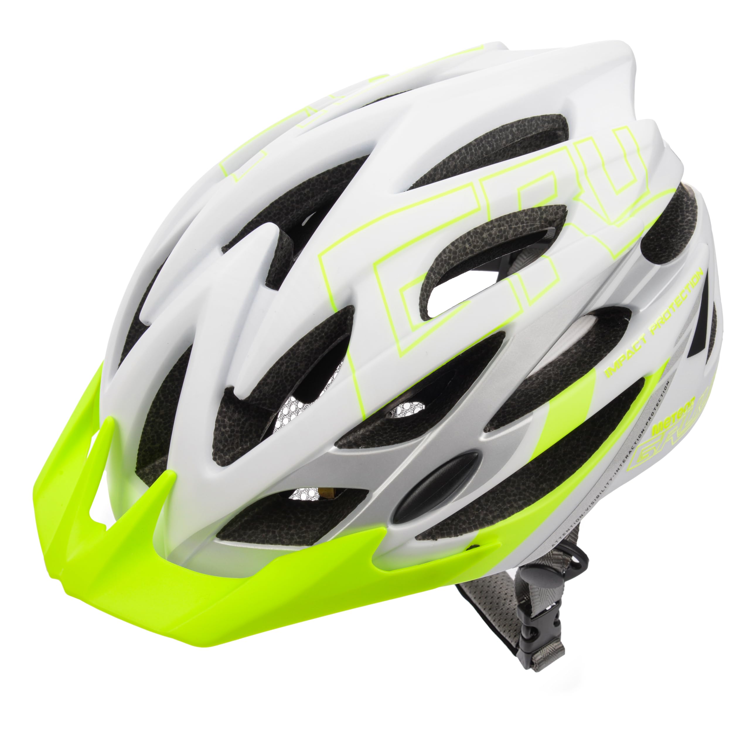 Meteor GRUVER Cycle Helmet – Lightweight Adjustable Helmet for Men, Women, Kids – MTB, Bike, Skateboard, Scooter & Hoverboard – Detachable Visor - S (52-56 cm, 20.4-22 inch) - White/Green