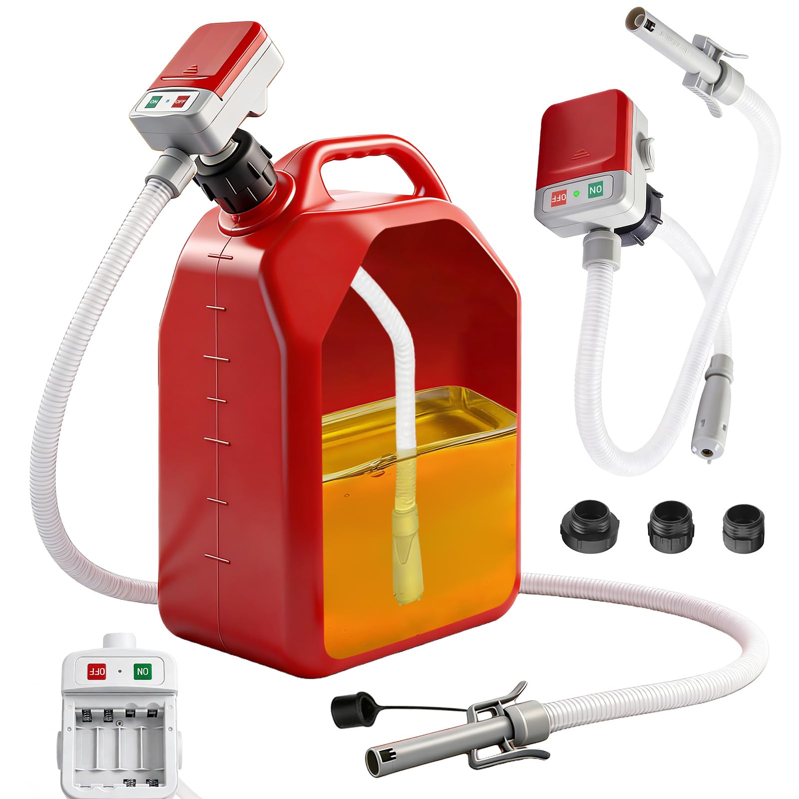 Bomba de combustible con sensor de parada automática, bomba de transferencia de combustible (2,4 GPM) con 3 tamaños de adaptador, bomba de transferencia eléctrica con mangueras y pistola de extracción