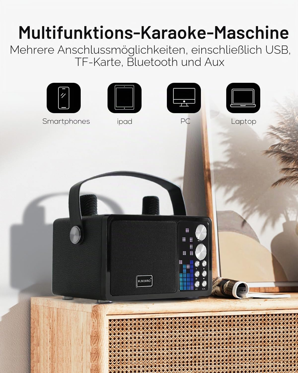 Karaoke Maschine,Karaoke Anlage mit 2 Mikrofonen, Karaoke Box mit 7 Stimmeffekten, Karaoke Set Lautsprecher mit mikrofon für Kinder & Erwachsene, Perfekt für Partys, mädchen Geschenke