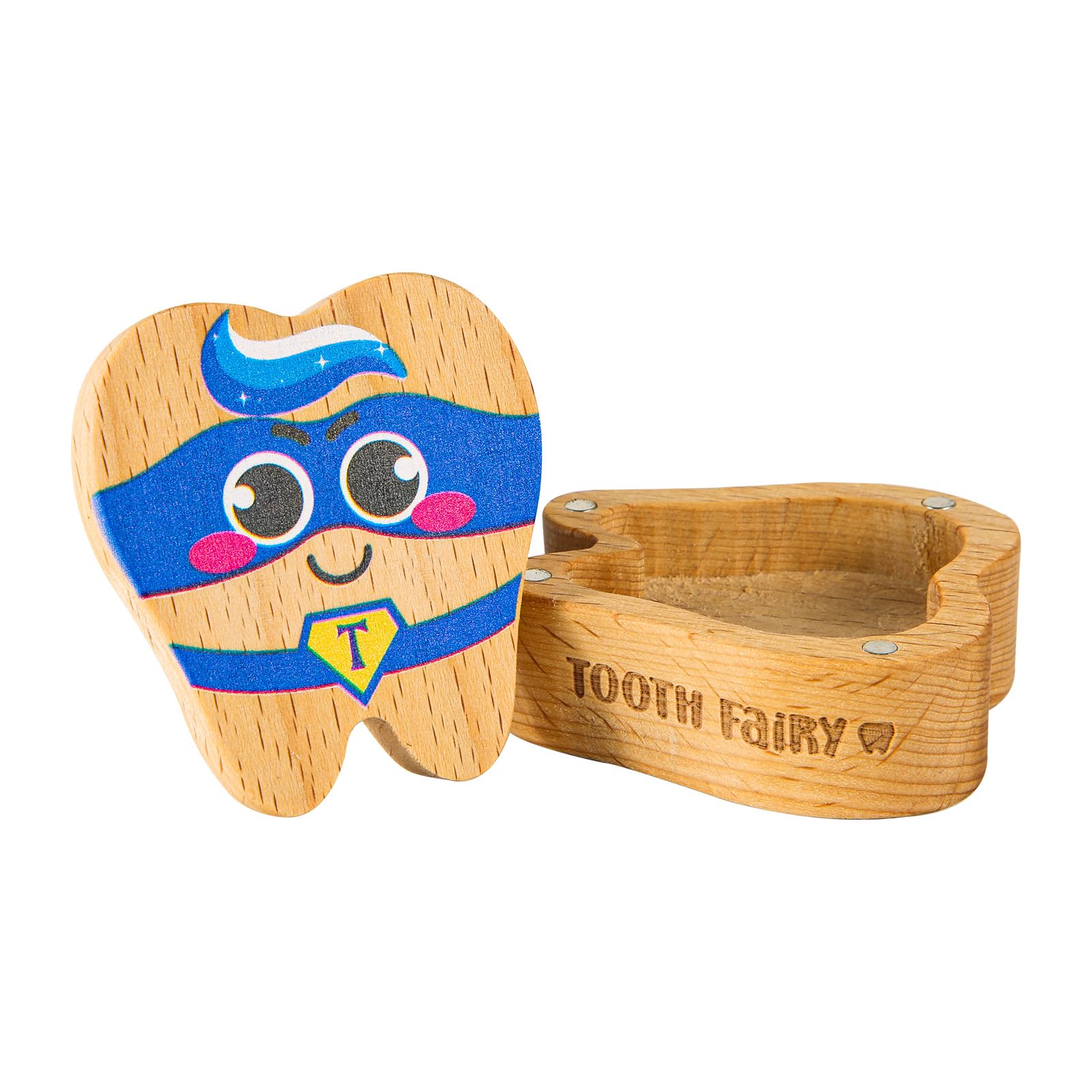 XIHIRCD's 3D Wooden Tooth Keepsake Box, Magnetic Holder, Cute First Tooth Storage Box - Blue Eye Mask Souvenir Gift