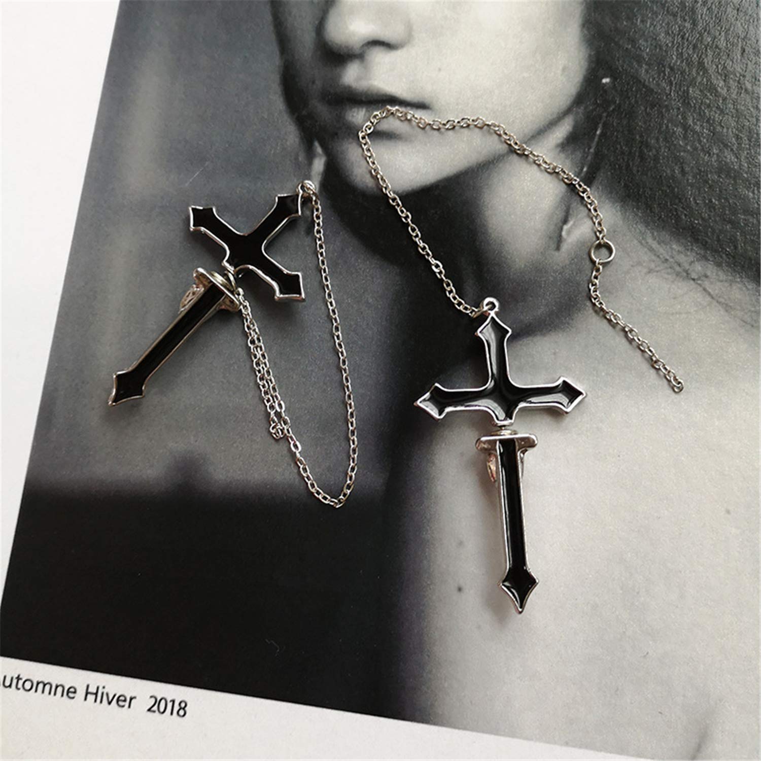 Aretes colgantes de cadena de cruz punk negra personalizados, aretes de gota de punción para mujeres y hombres, regalos de joyería, Esmalte, N/P 3