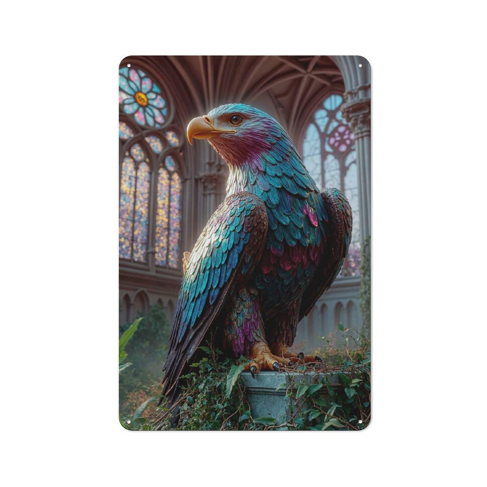 Junmoney Majestic Eagle Statue In Gothic Setting Industrial-Style Tin Sign 30X20cm For Café Or Home Bar, For Cooler-Month Interiors With Industrial Character
