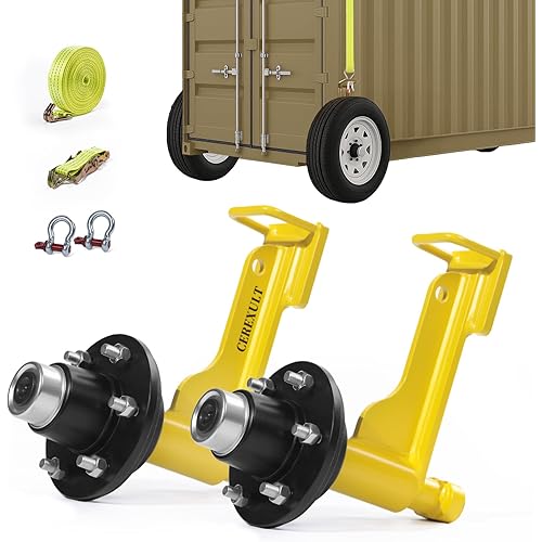2Pack Shipping Container Wheels 6-Lug Wheels kit,Shipping Container Axles with Ratchet Tie Down-Moves 20ft.-40ft. Shipping Container,Shipping Container Accessories