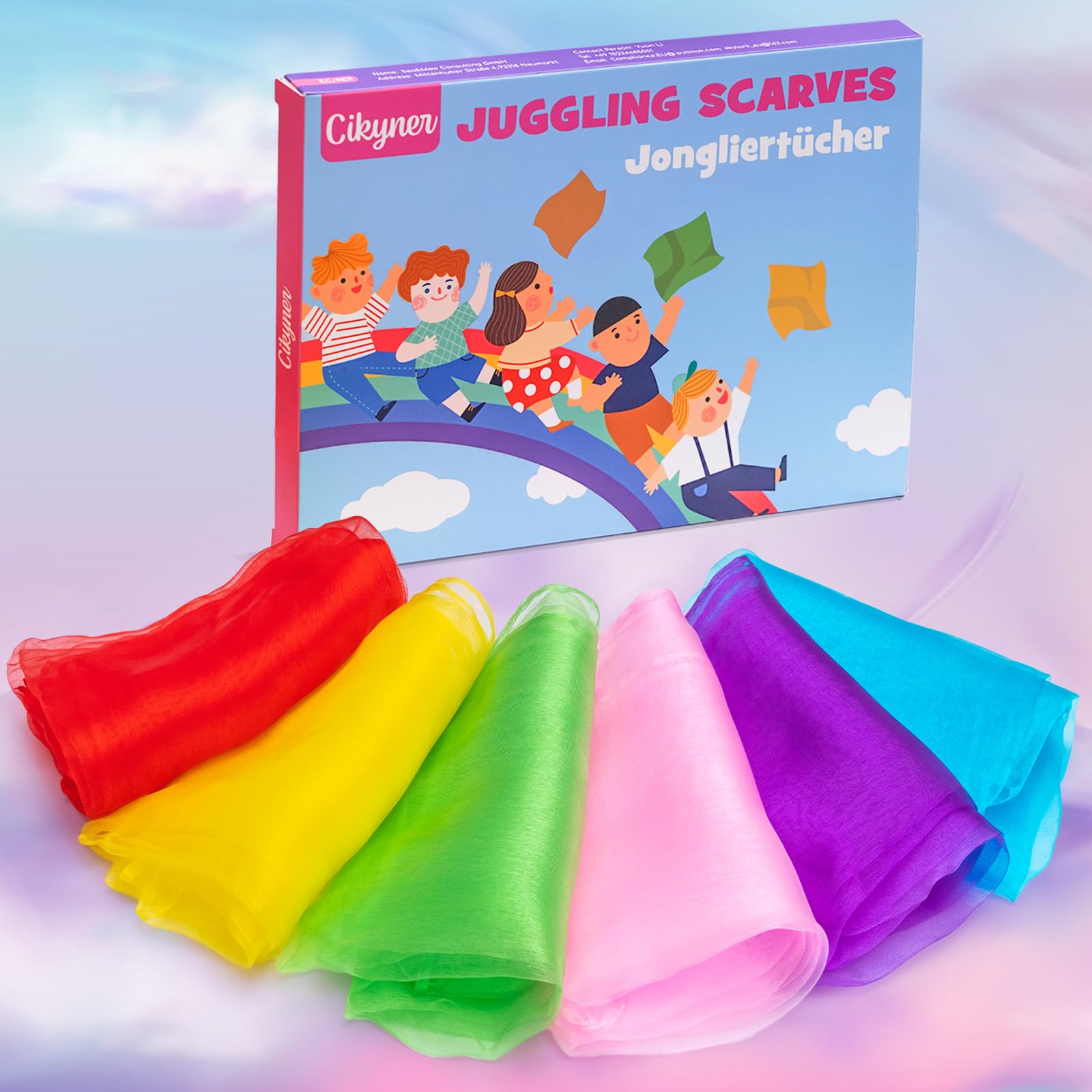 Cikyner Sciarpe di Giocoleria, 6 Pezzi di Foulard Giocoleria Colorati 60x60 cm Sciarpe da Giocoleria Panni da Giocoliere per Danza per Interni e Giardini, Giocoleria, Gioco Sensoriale per Bambini