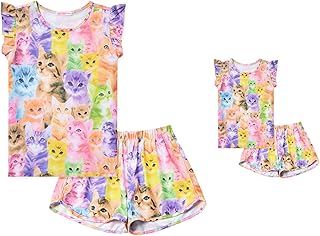 CHILDRENSTAR Matching Girls&Doll Pajama Sets Summer Pjs Flutter Sleeve Sleepwear
