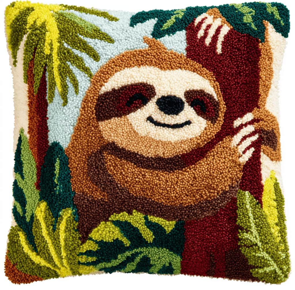Kitquiver Latch Hook Rug Kits for Adults Jungle Sloth DIY Latch Hook Cushion Cross-Stitch Embroidery Cushion Cover for Home Sofa Decoration 17X17 in.