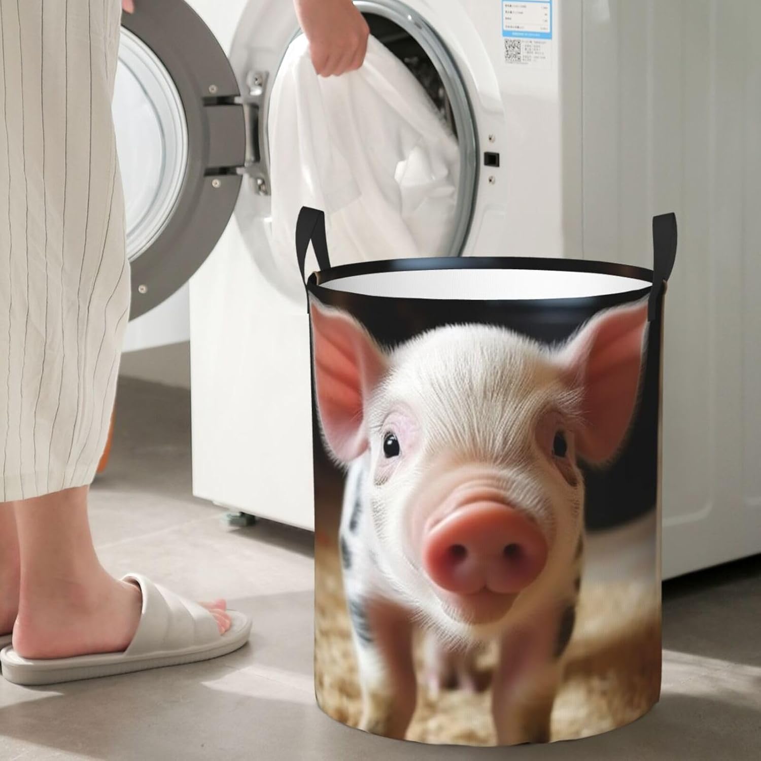 Smiling Laundry Basket With Handles, Foldable Laundry Hamper Oxford Cloth Dirty Clothes Basket Waterproof Clothes Toys Storage Bin Organizer for Bedroom Bathroom Dorm