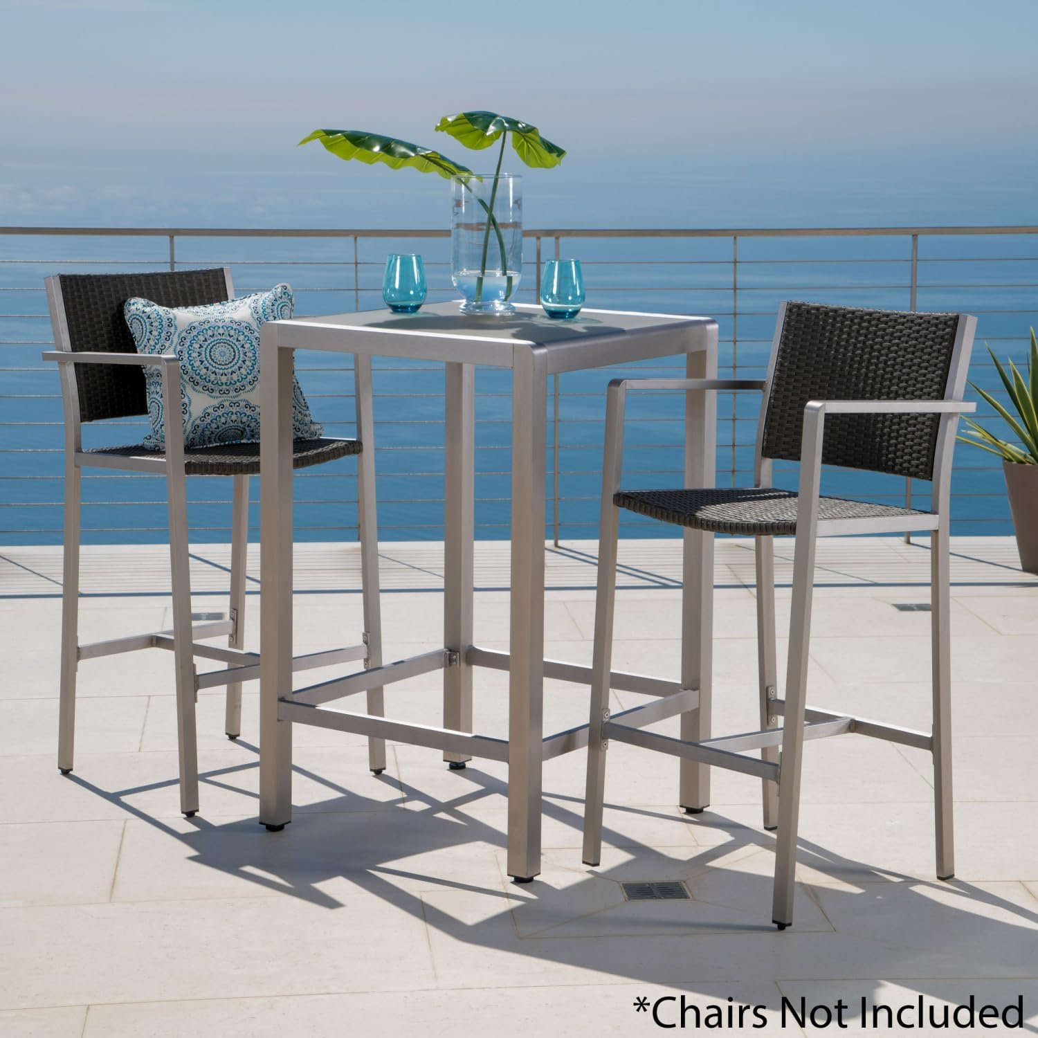 Grey Aluminium Glass Top Bar Table for Patio and Outdoor Entertaining