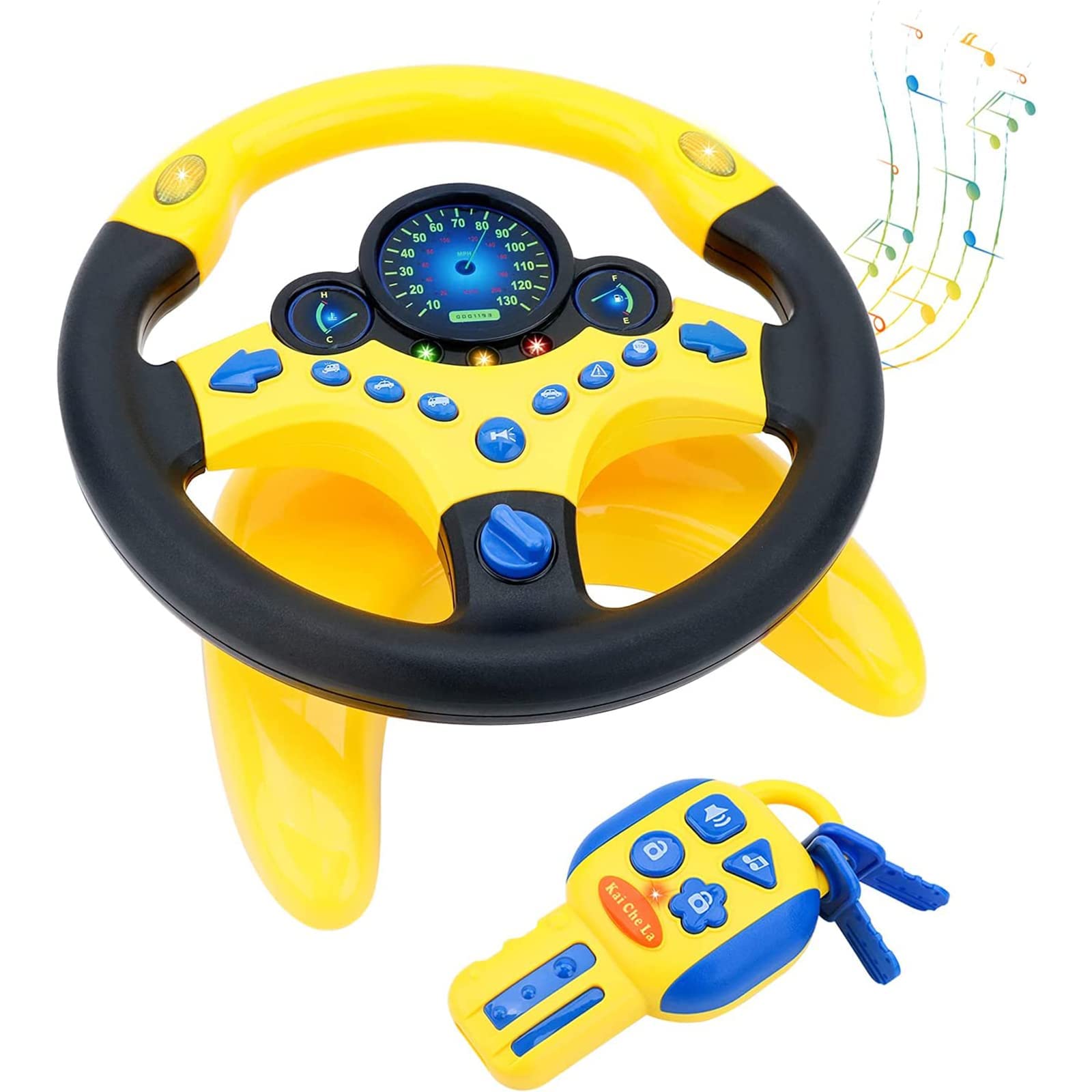 Kids Eletric Simulation Steering Wheel Toy Multifunctional High Simulation Car Driving Toy with Music and Light Car key Pretend Driving Toy for 1-3 3-6 Boys and Girls (Color)
