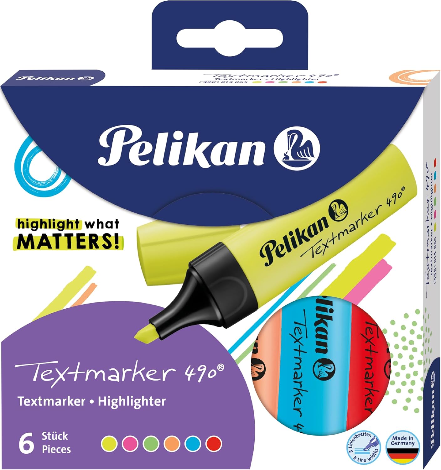 Pelikan Highlighters 490, Assorted Colours, 6 Pack
