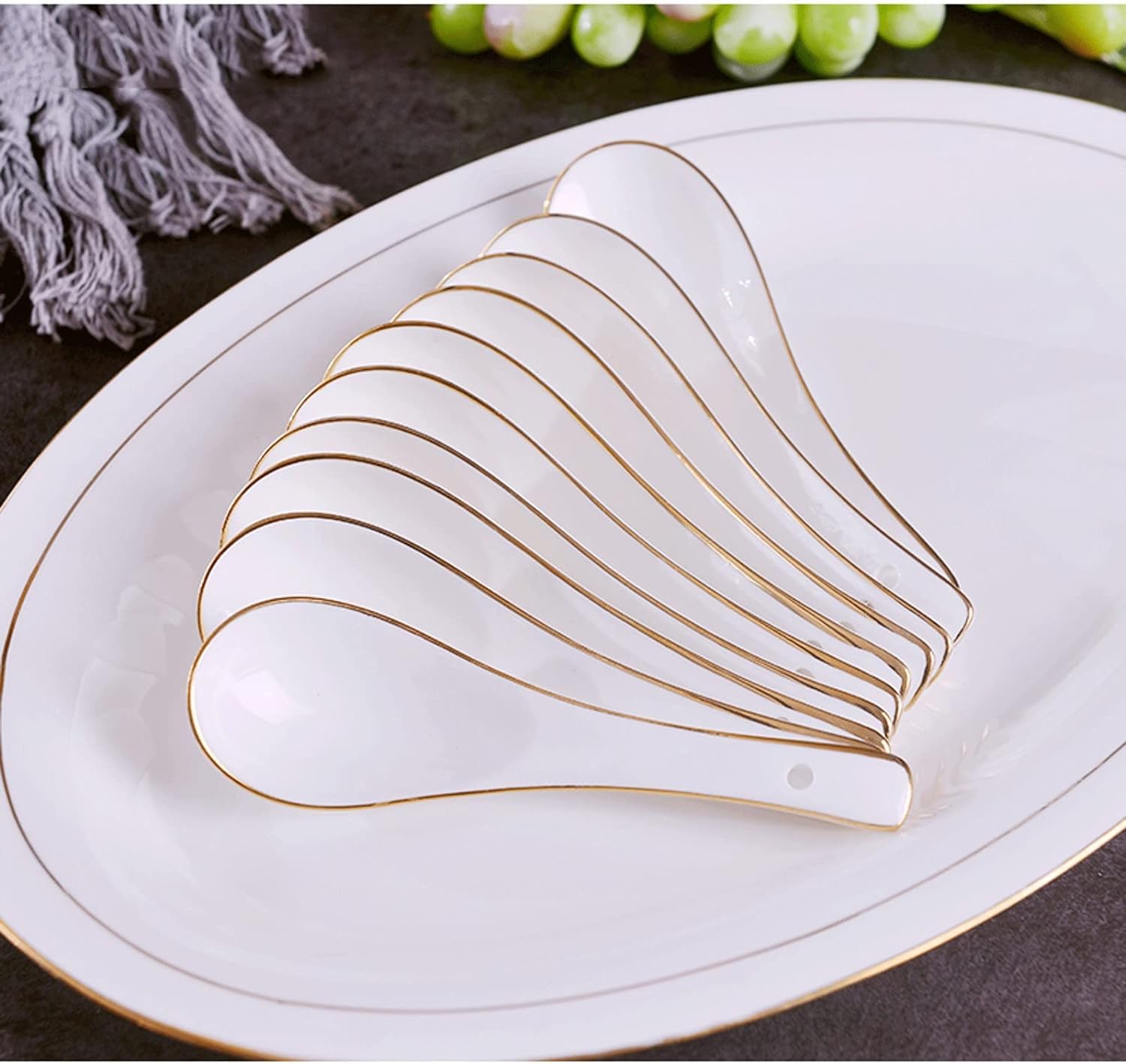 Chińskie łyżki do zupy, łyżki do zupy ceramiczne łyżki do zupy zestaw 10 sztuk, zestawy łyżek do zupy odpowiednie do Pho, Ramen, makaronu, białe łyżki stołowe