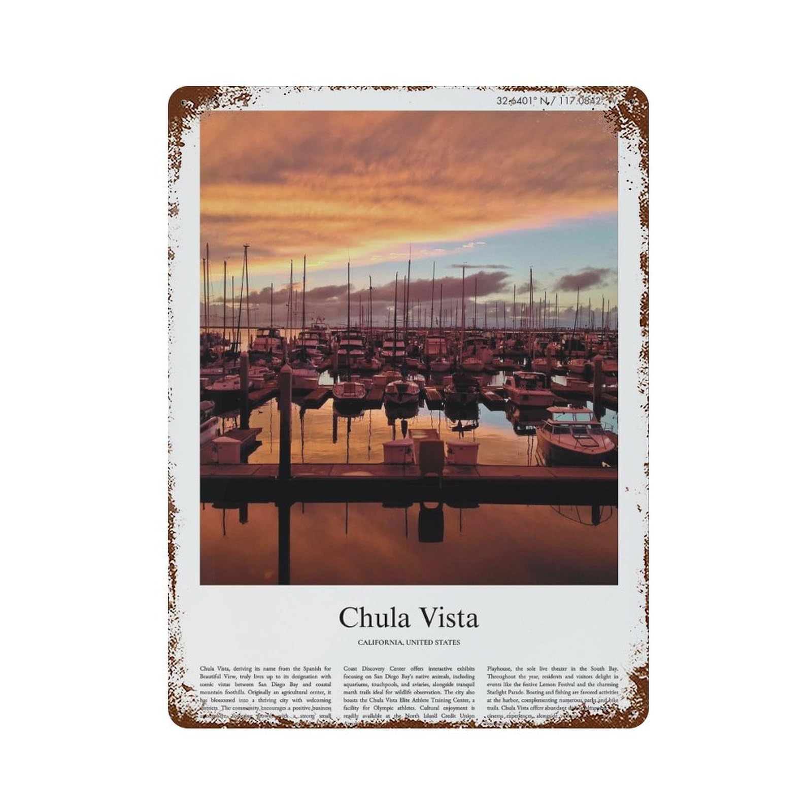 xiaoxiaoshen Chula Vista California, United States, USA City Scenery Wall Decor Art Metal Tin Poster Modern Home Decor Art Home Bar Shop Decorations Vintage Sign 40x30cm