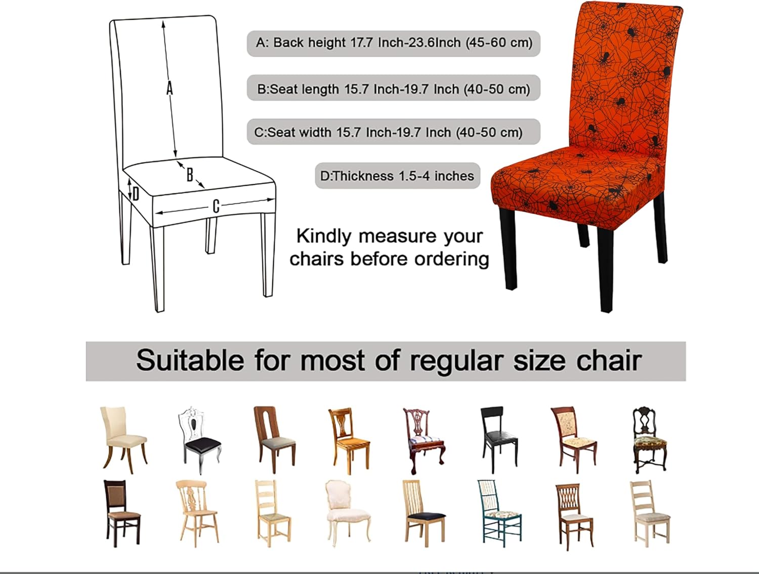 Halloween Chair Covers for Dining Room Set of 6 Halloween Dining Chair Protectors 6 Pcs Stretch Removable Washable Chair Slipcovers 6 Pack for Scary Home and Party Decor